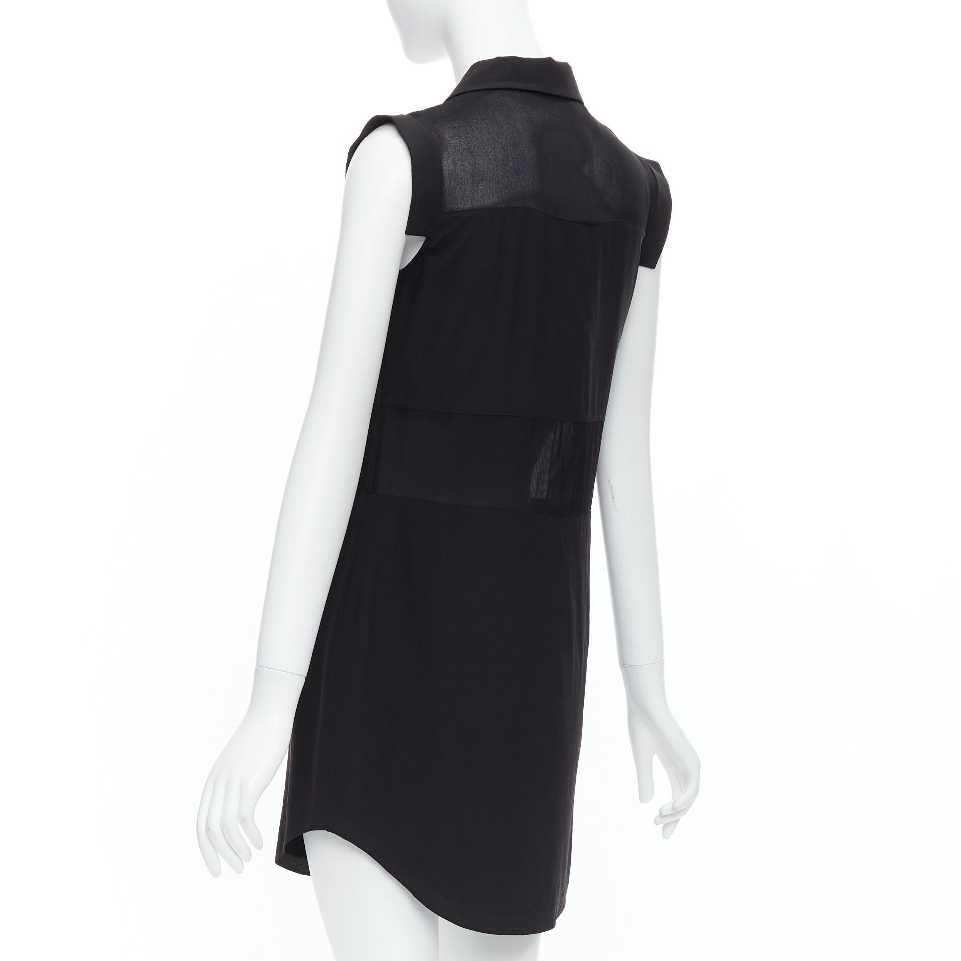 Alexander Wang T ALEXANDER WANG black sheer silk blend panelled cap sleeve button front dress XS Size S / US 4 / IT 40 - 6 Thumbnail