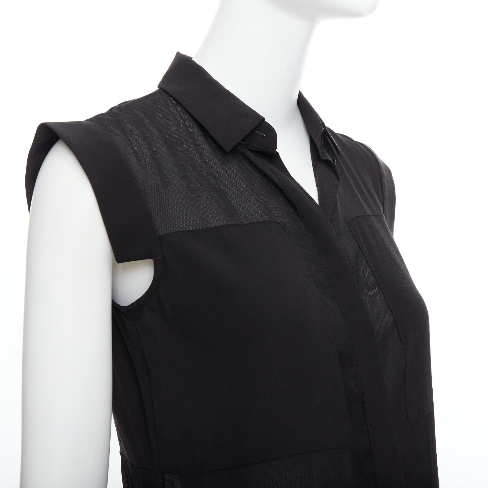 Alexander Wang T ALEXANDER WANG black sheer silk blend panelled cap sleeve button front dress XS Size S / US 4 / IT 40 - 2 Thumbnail