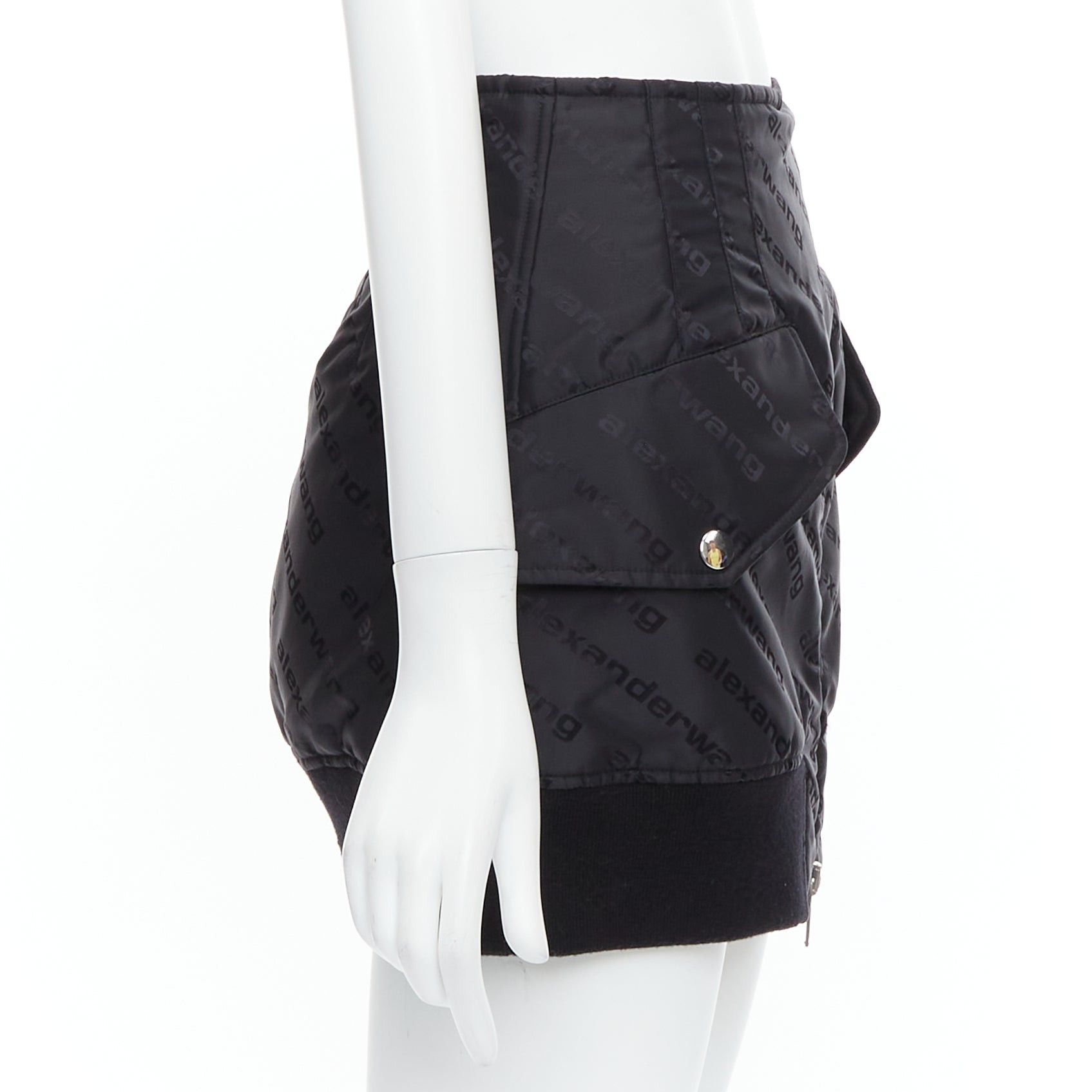 Alexander Wang ALEXANDER WANG black logo print deconstructed bomber nylon mini skirt US0 XS Size 26" / US 2 / IT 38 - 3 Thumbnail