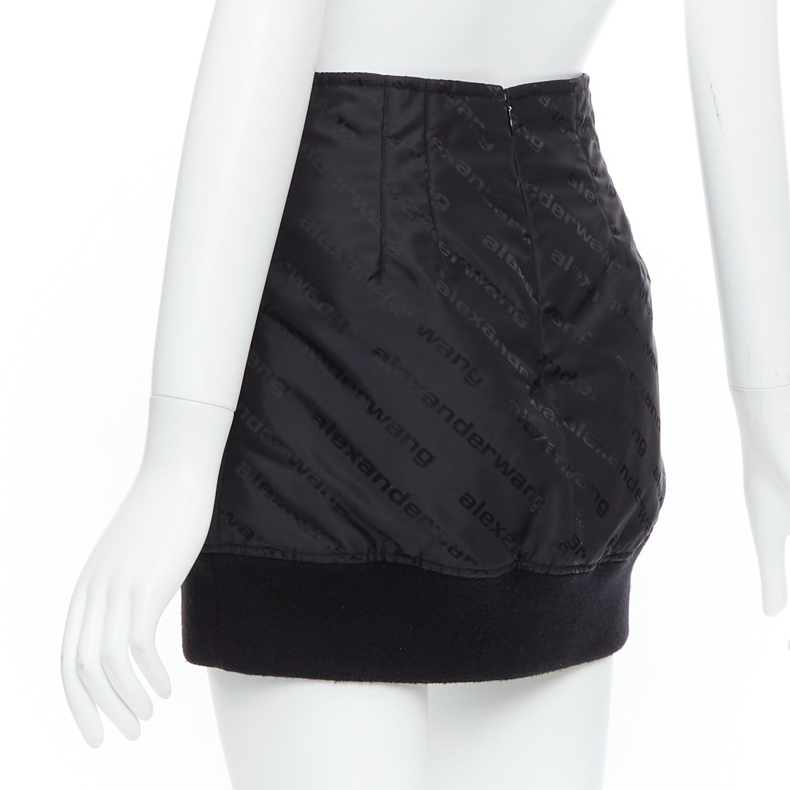 Alexander Wang ALEXANDER WANG black logo print deconstructed bomber nylon mini skirt US0 XS Size 26" / US 2 / IT 38 - 5 Thumbnail