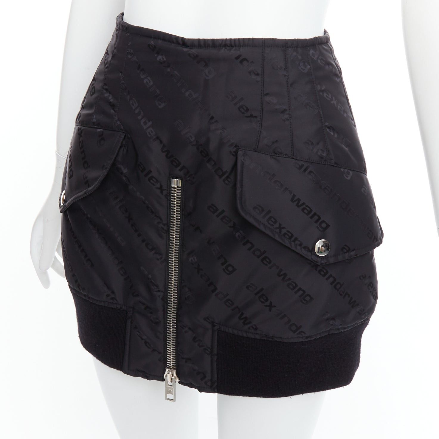 Alexander Wang ALEXANDER WANG black logo print deconstructed bomber nylon mini skirt US0 XS Size 26" / US 2 / IT 38 - 6 Thumbnail