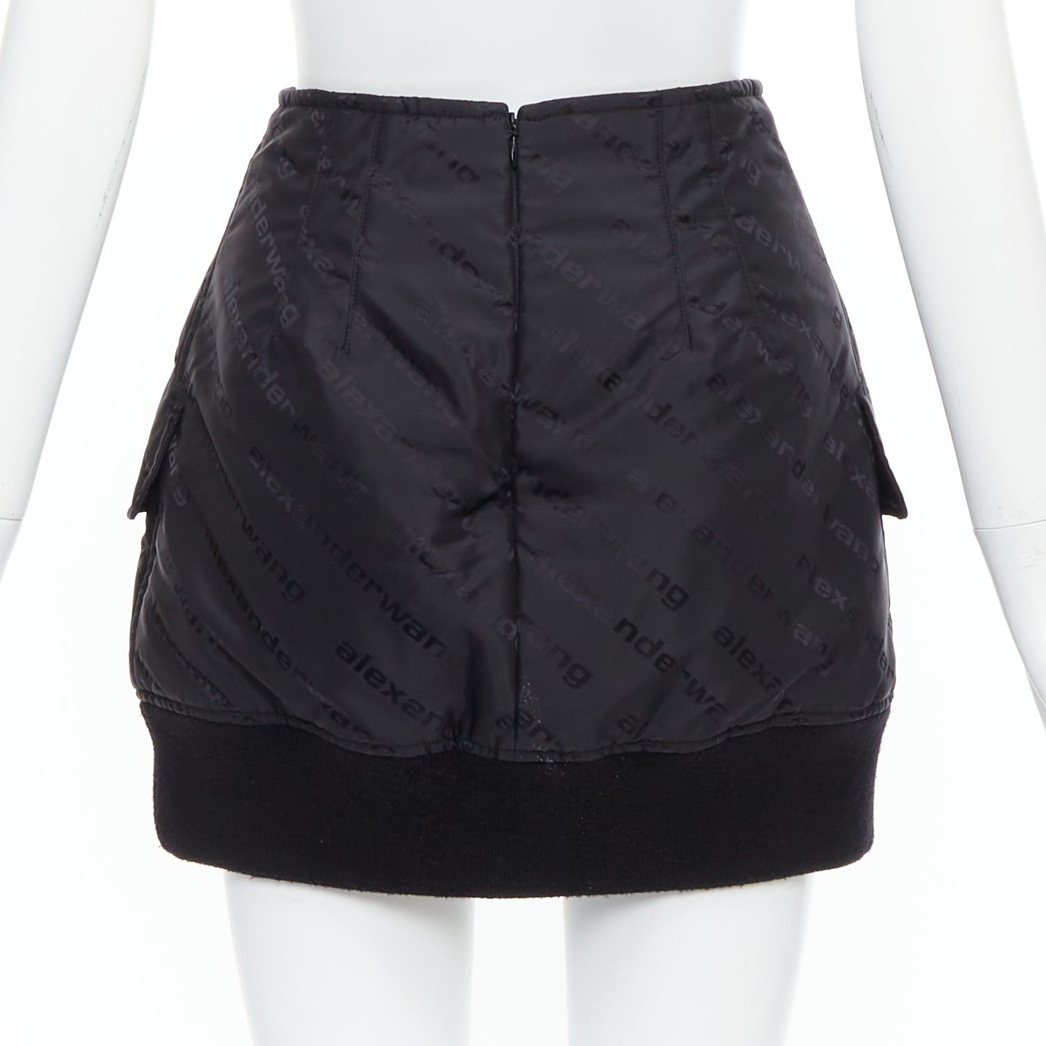 Alexander Wang ALEXANDER WANG black logo print deconstructed bomber nylon mini skirt US0 XS Size 26" / US 2 / IT 38 - 4 Thumbnail