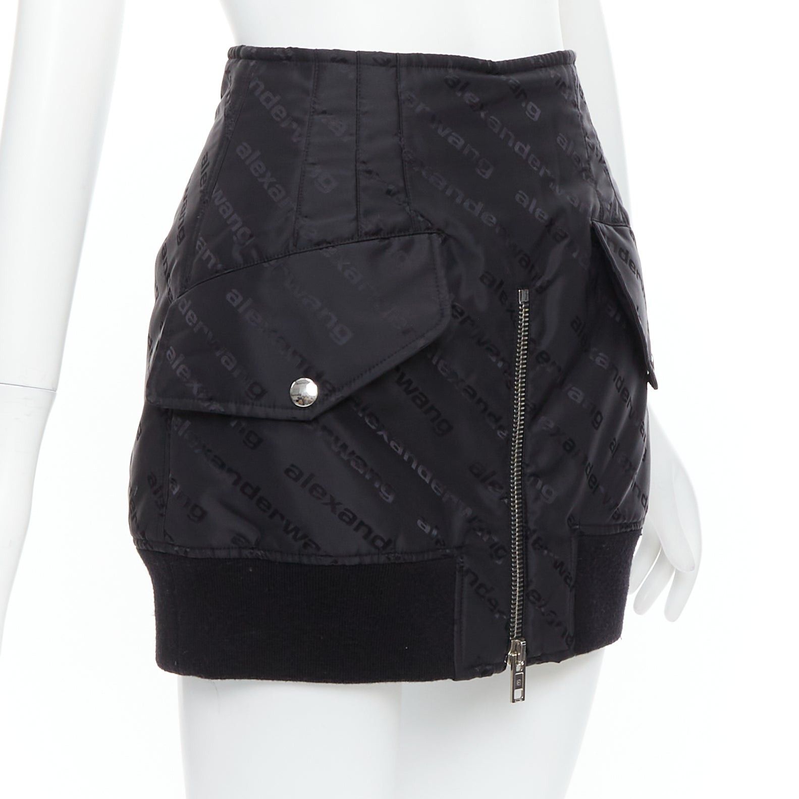 Alexander Wang ALEXANDER WANG black logo print deconstructed bomber nylon mini skirt US0 XS Size 26" / US 2 / IT 38 - 2 Thumbnail