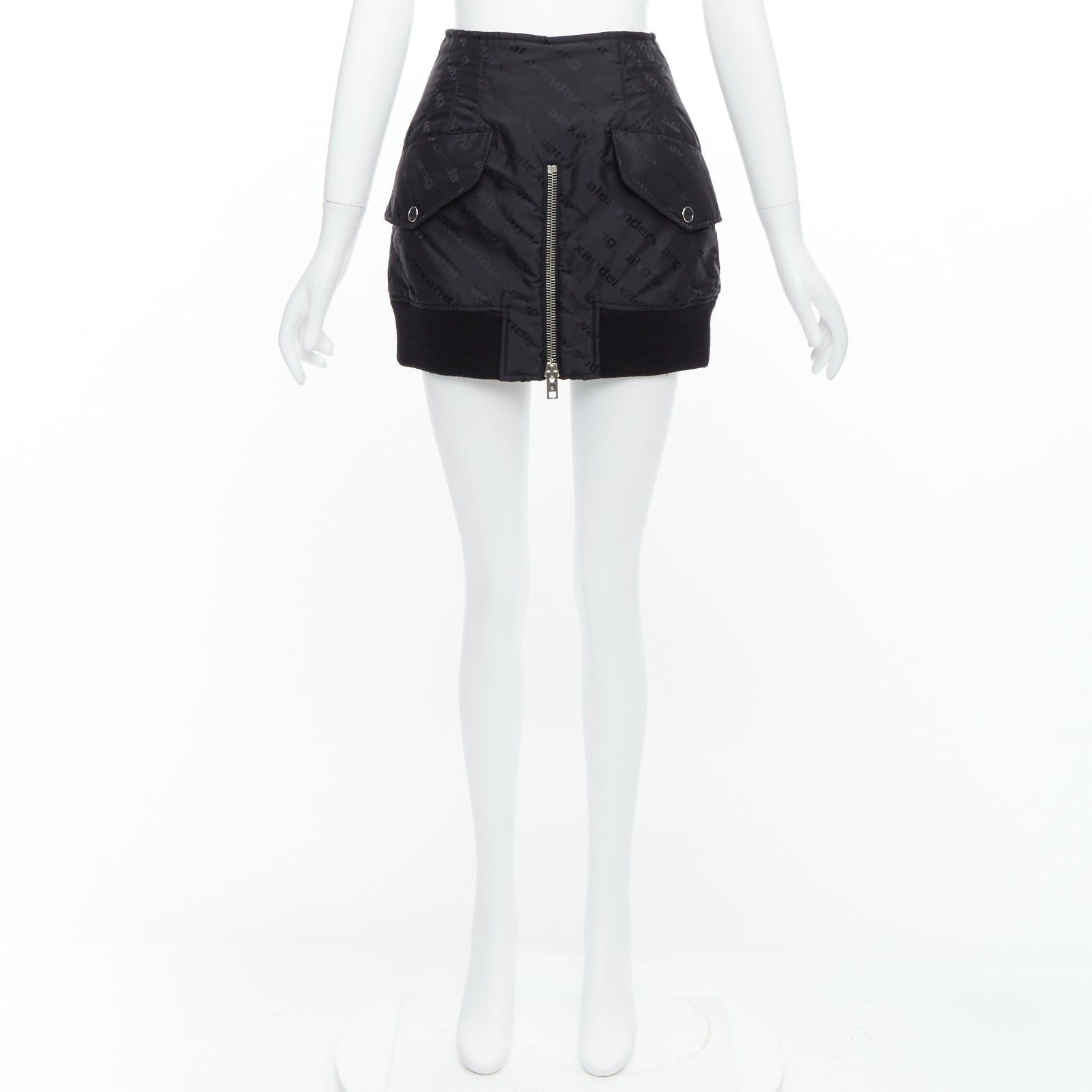 Alexander Wang ALEXANDER WANG black logo print deconstructed bomber nylon mini skirt US0 XS Size 26" / US 2 / IT 38 - 8 Thumbnail