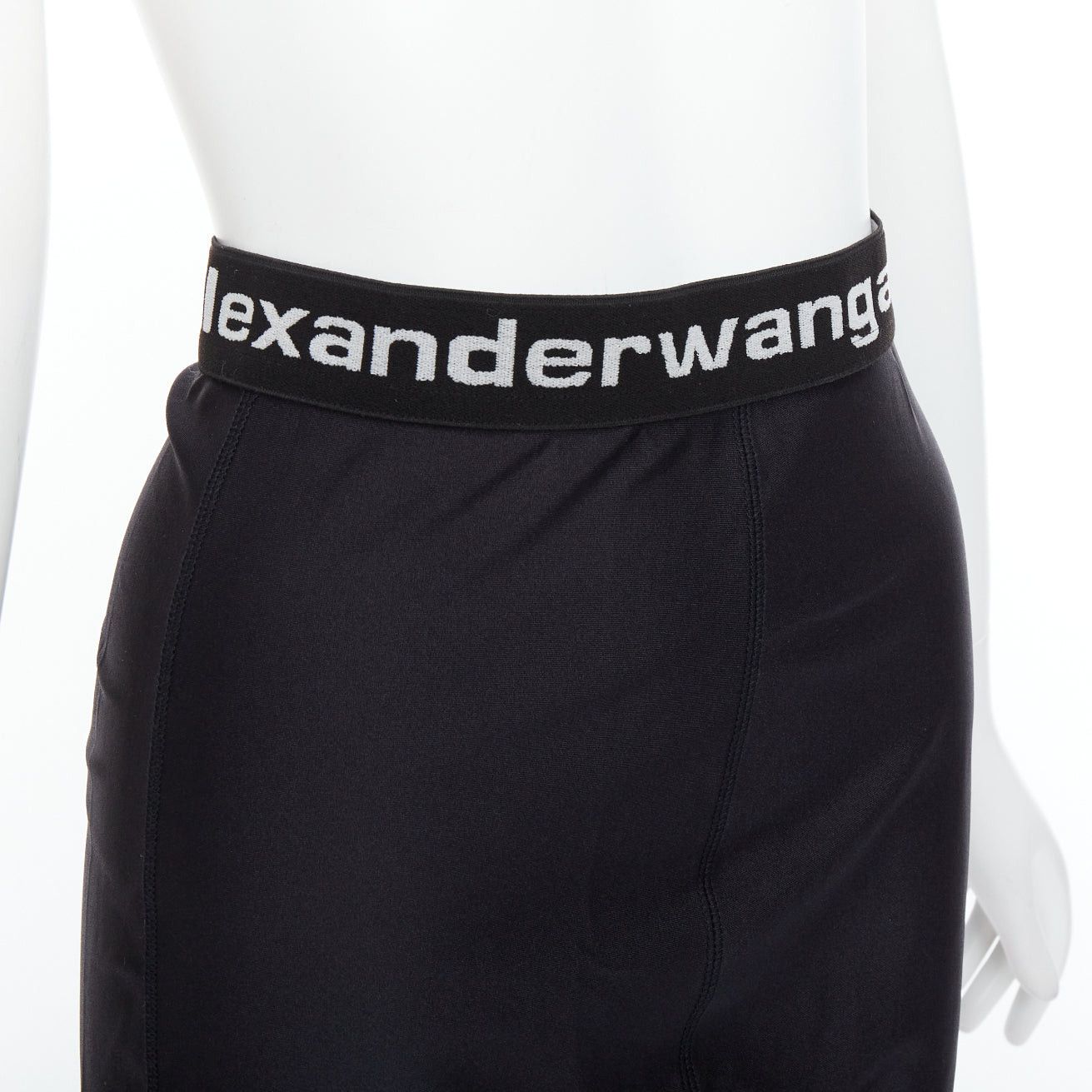 Alexander Wang T ALEXANDER WANG black lace trim logo tape waistband mini skirt XS Size 27" / US 4 / IT 40 - 7 Thumbnail