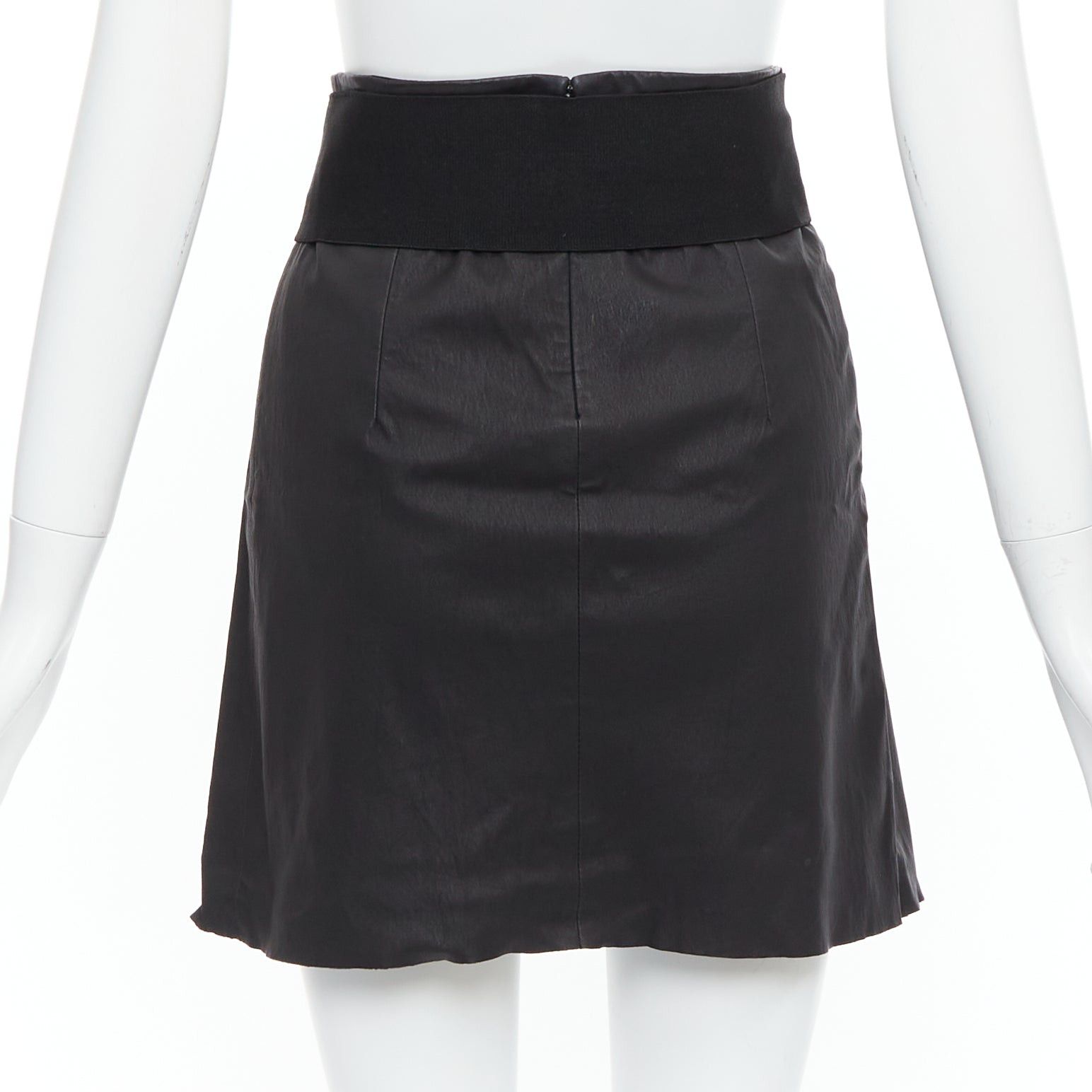 Pierre Balmain PIERRE BALMAIN Vintage black leather wide logo elastic belted A-line skirt FR38 M Size 28" / US 6 / IT 42 - 5 Thumbnail
