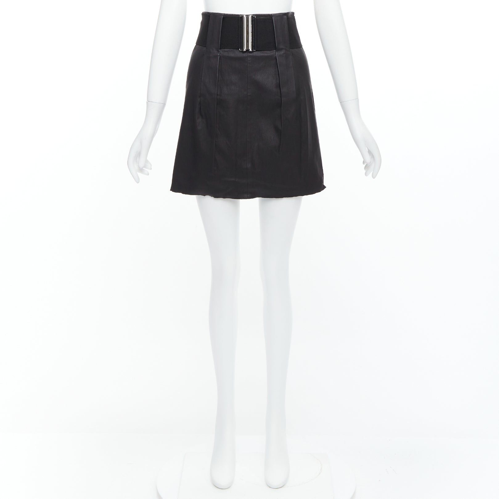 Pierre Balmain PIERRE BALMAIN Vintage black leather wide logo elastic belted A-line skirt FR38 M Size 28" / US 6 / IT 42 - 8 Thumbnail
