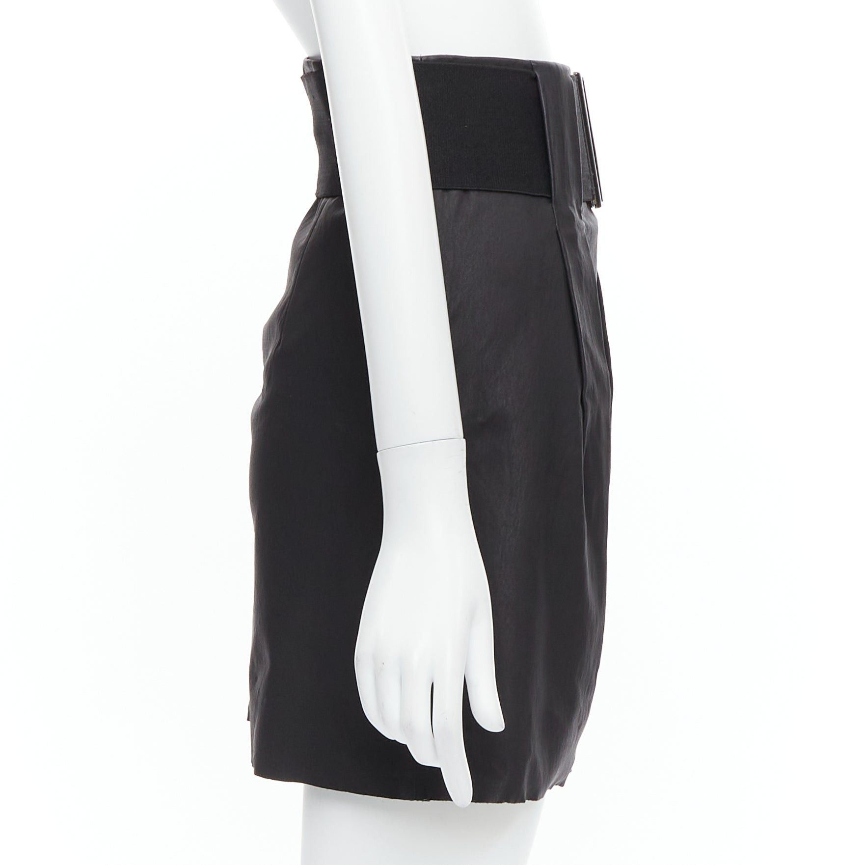 Pierre Balmain PIERRE BALMAIN Vintage black leather wide logo elastic belted A-line skirt FR38 M Size 28" / US 6 / IT 42 - 4 Thumbnail