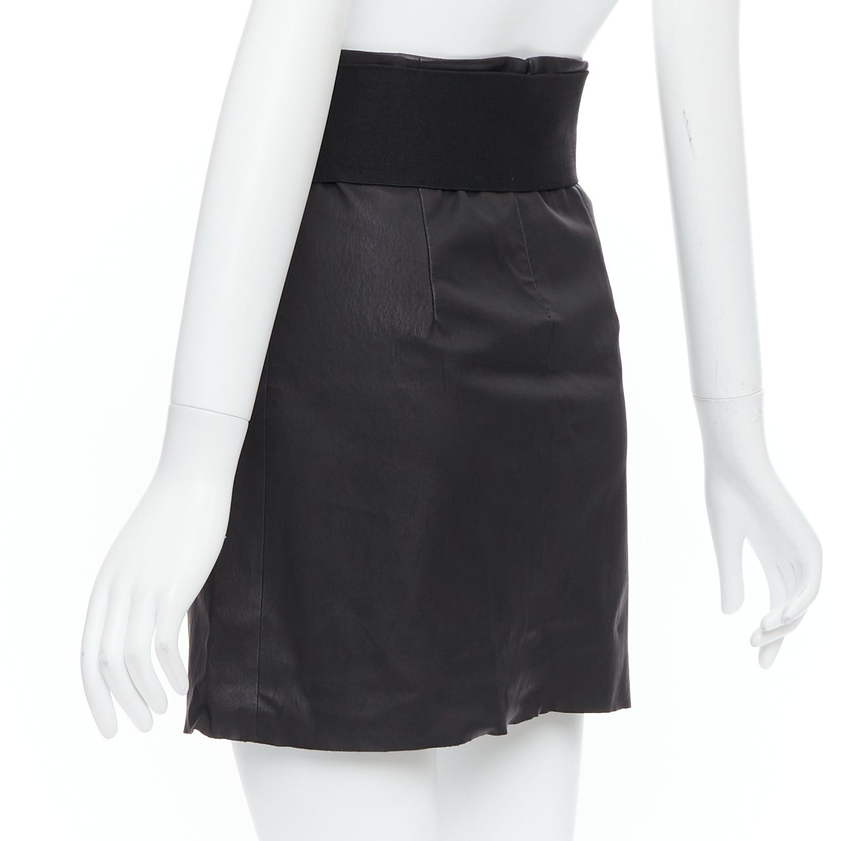 Pierre Balmain PIERRE BALMAIN Vintage black leather wide logo elastic belted A-line skirt FR38 M Size 28" / US 6 / IT 42 - 6 Thumbnail