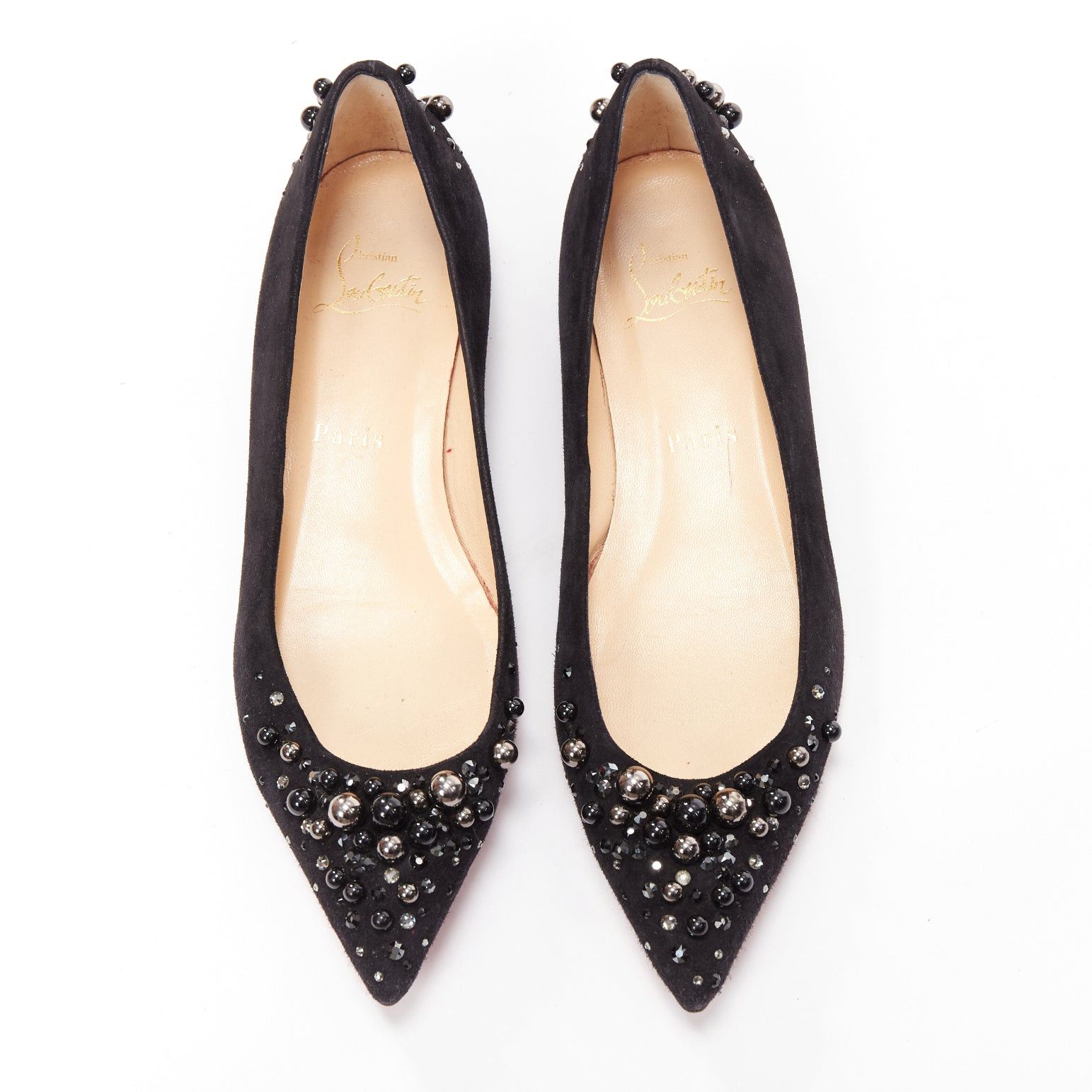 Christian Louboutin CHRISTIAN LOUBOUTIN Veau Velours black suede beaded embellished flats EU35.5 Size US 5.5 / IT 35.5 - 4 Thumbnail