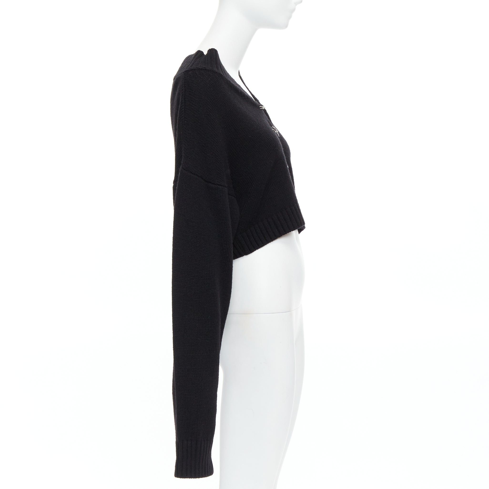 Other DANIELLE GUIZIO black virgin wool blend silver safety pin cropped cardigan XS/S Size S / US 4 / IT 40 - 4 Thumbnail