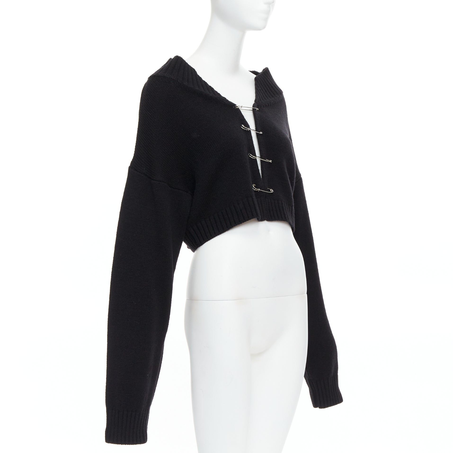 Other DANIELLE GUIZIO black virgin wool blend silver safety pin cropped cardigan XS/S Size S / US 4 / IT 40 - 3 Thumbnail