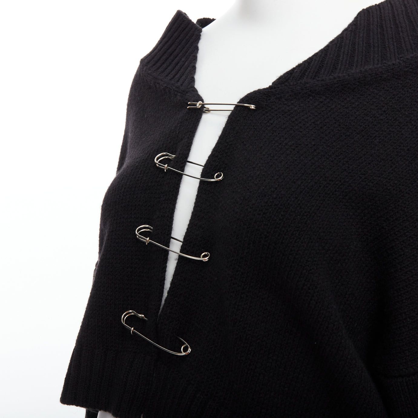 Other DANIELLE GUIZIO black virgin wool blend silver safety pin cropped cardigan XS/S Size S / US 4 / IT 40 - 2 Thumbnail