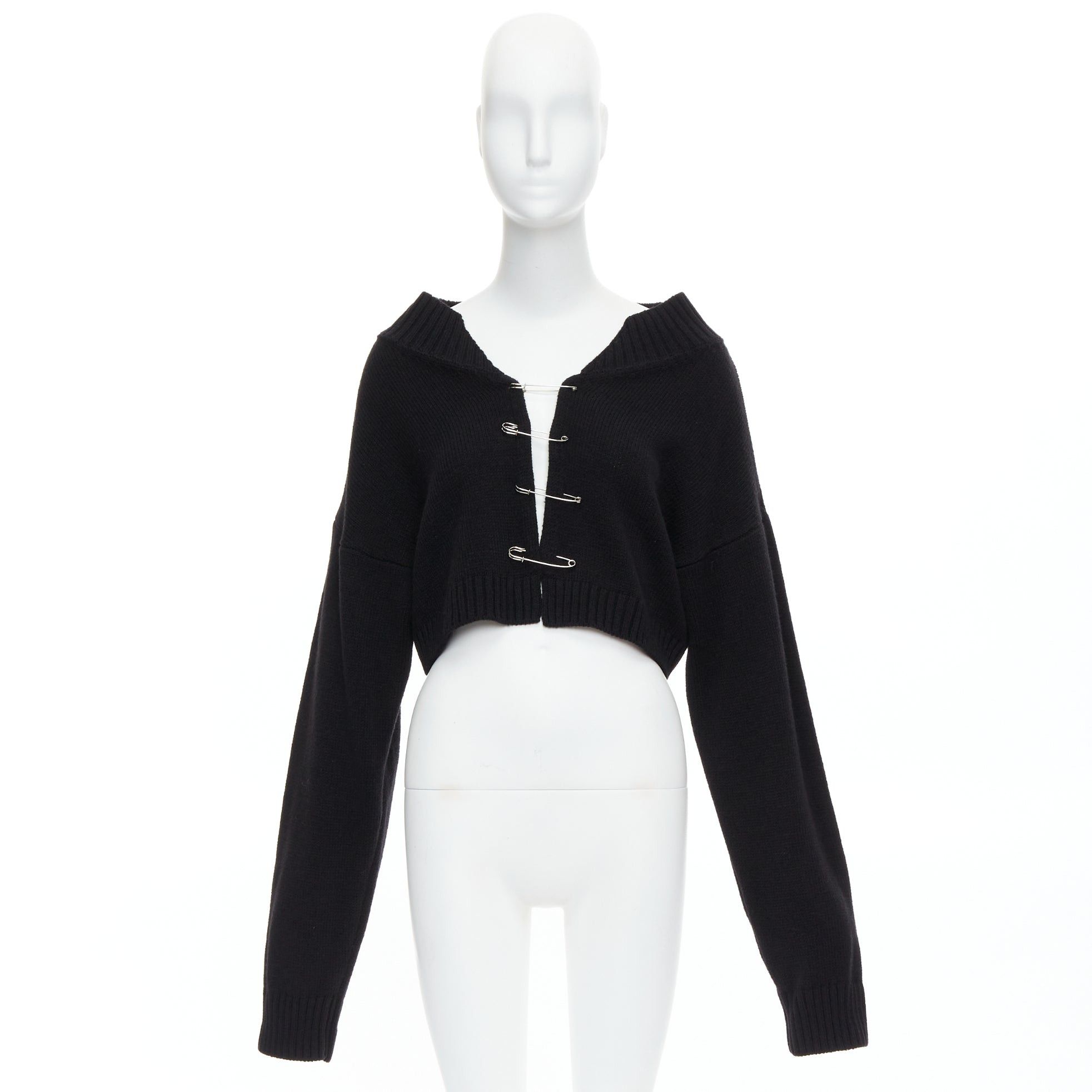 Other DANIELLE GUIZIO black virgin wool blend silver safety pin cropped cardigan XS/S Size S / US 4 / IT 40 - 9 Thumbnail
