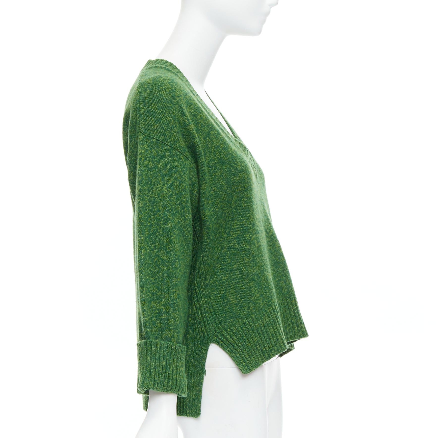 Ganni GANNI green recycled wool blend Vneck cropped sweater top XS Size S / US 4 / IT 40 - 4 Thumbnail