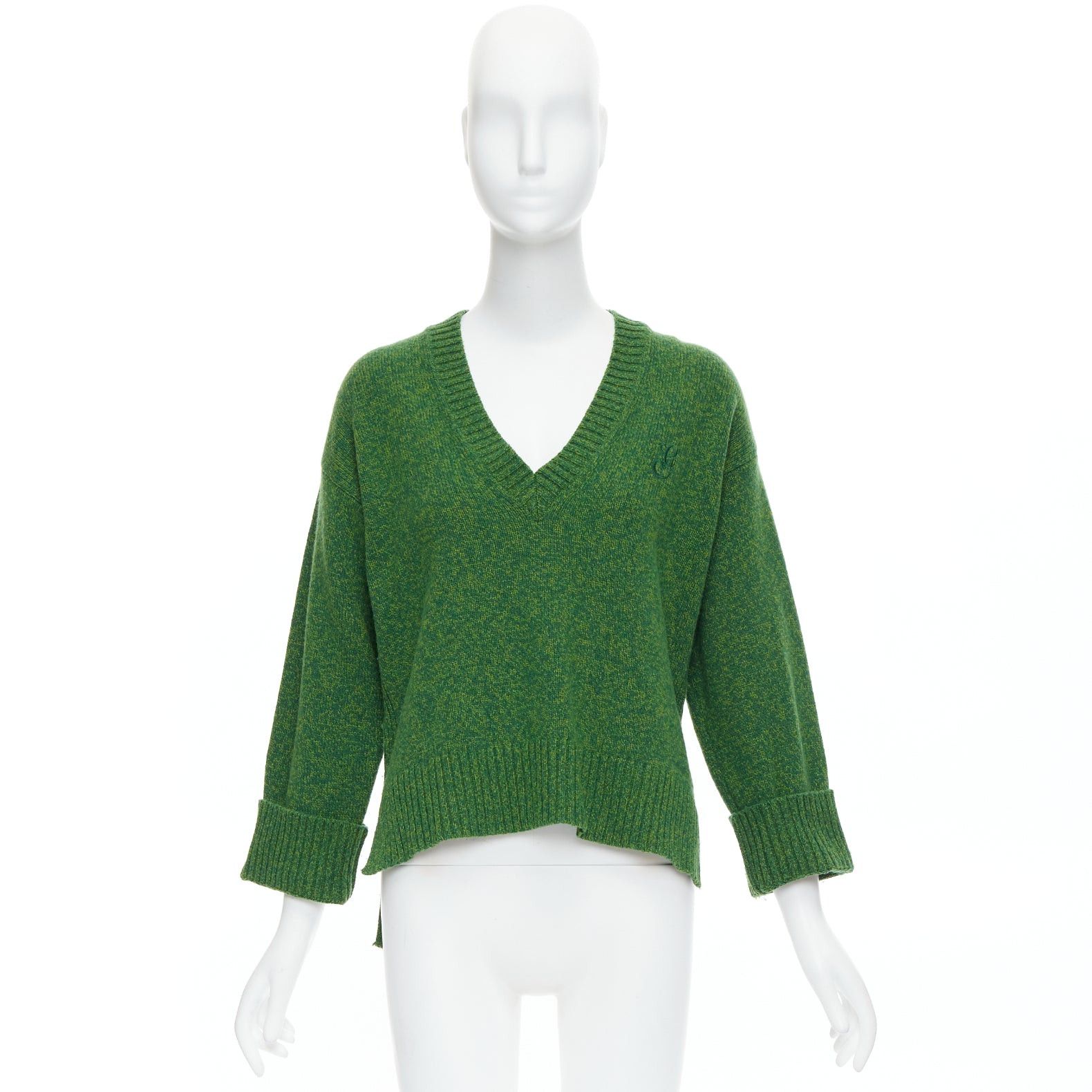Ganni GANNI green recycled wool blend Vneck cropped sweater top XS Size S / US 4 / IT 40 - 9 Thumbnail