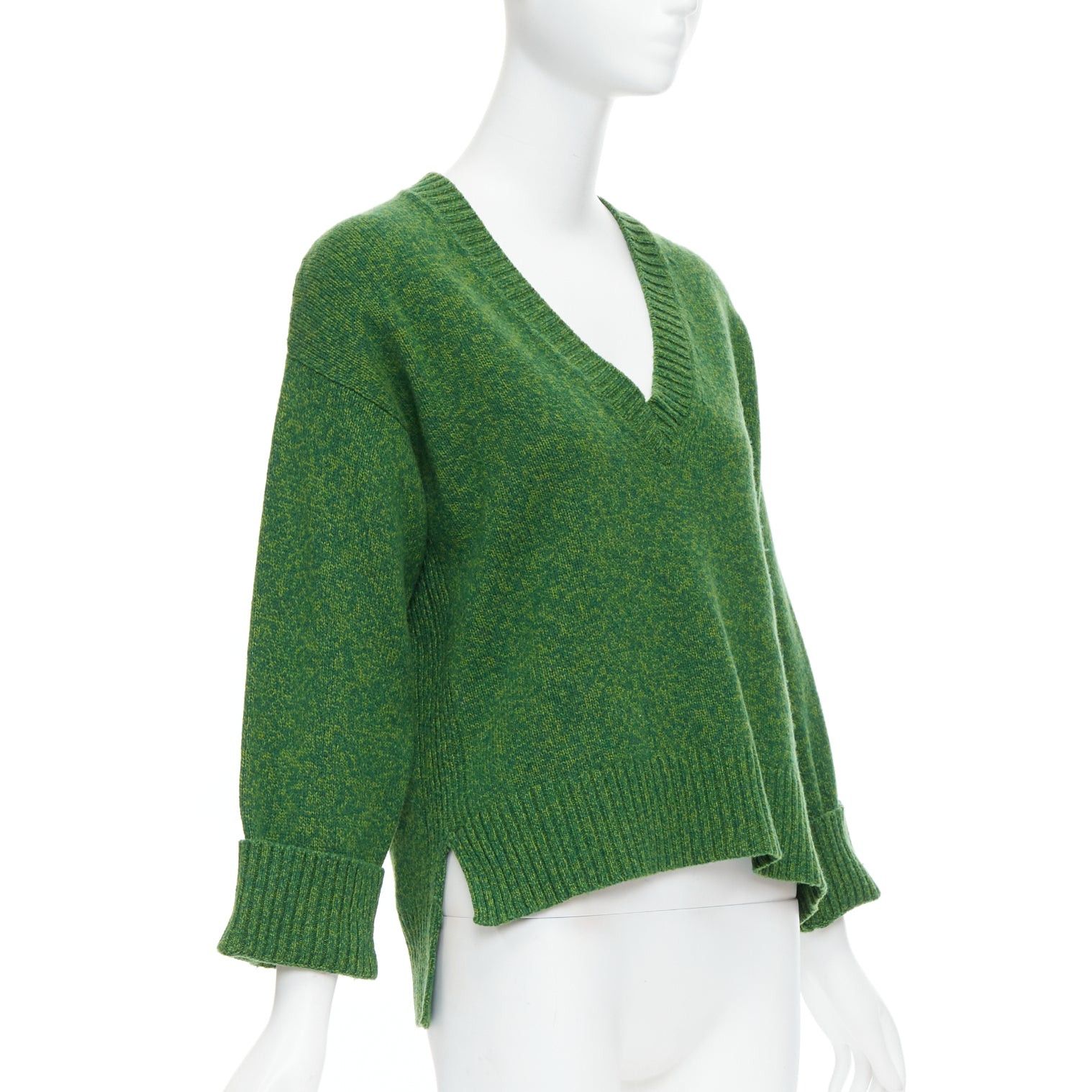 Ganni GANNI green recycled wool blend Vneck cropped sweater top XS Size S / US 4 / IT 40 - 3 Thumbnail