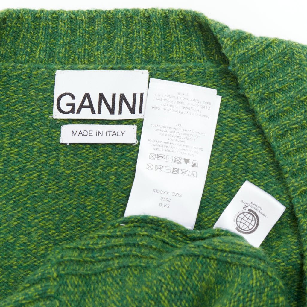Ganni GANNI green recycled wool blend Vneck cropped sweater top XS Size S / US 4 / IT 40 - 8 Thumbnail