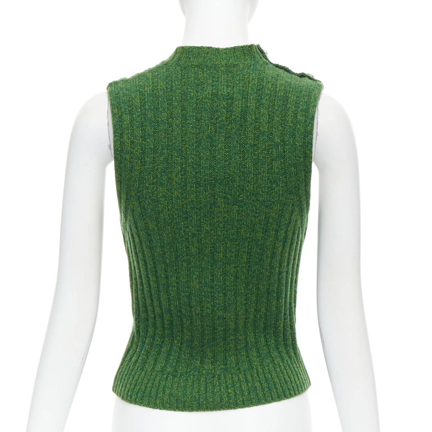 Ganni GANNI green recycled wool blend crystal button crew cropped vest XXS Size XS / US 0-2 / IT 36-38 - 5 Thumbnail