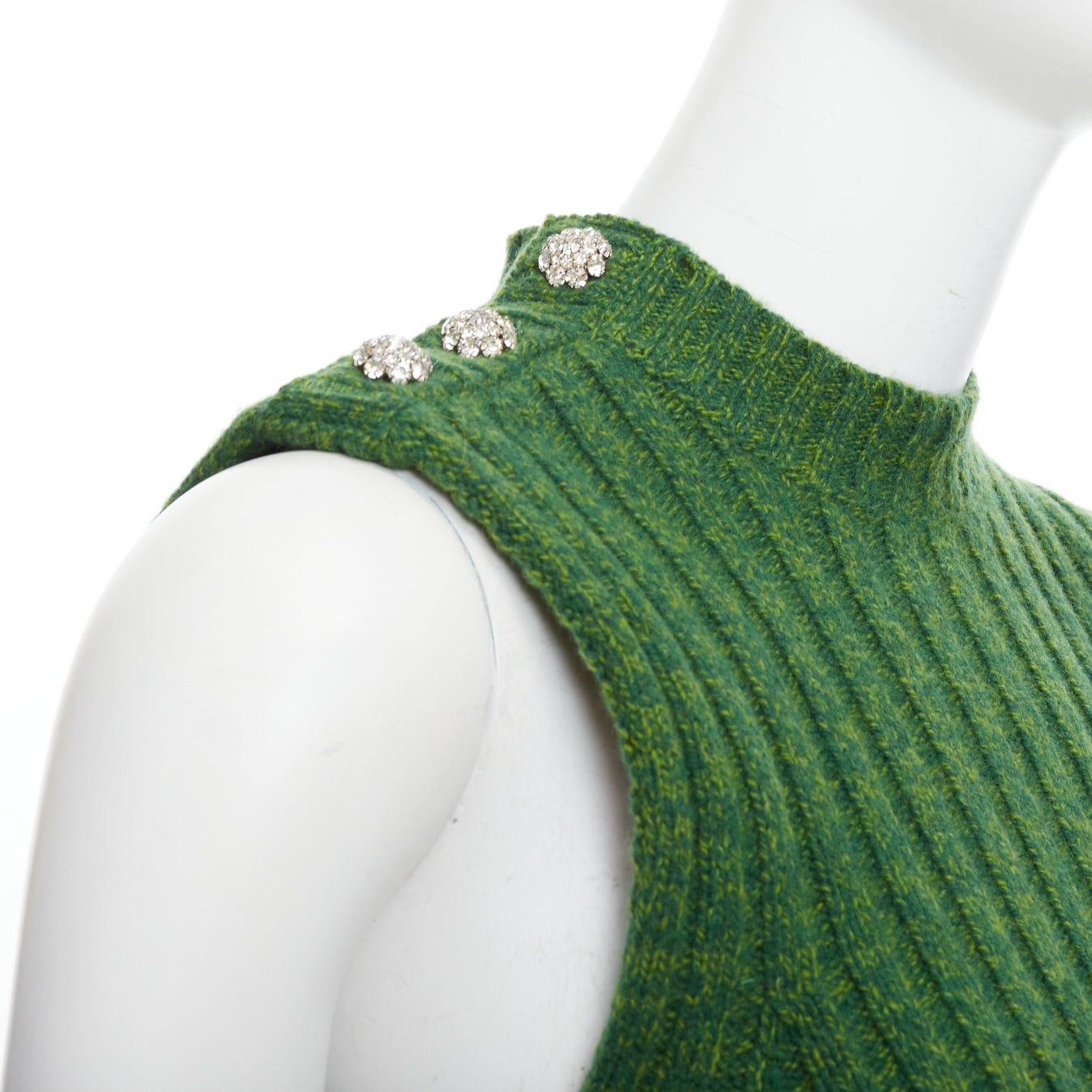 Ganni GANNI green recycled wool blend crystal button crew cropped vest XXS Size XS / US 0-2 / IT 36-38 - 2 Thumbnail
