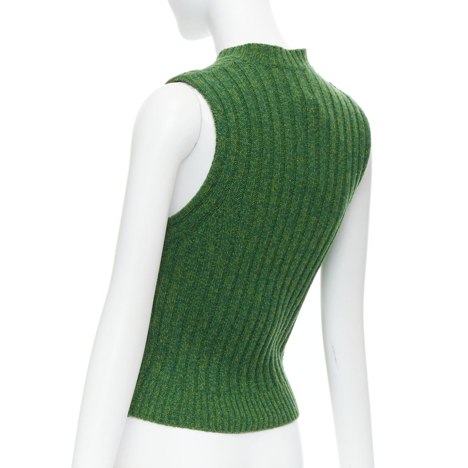 Ganni GANNI green recycled wool blend crystal button crew cropped vest XXS Size XS / US 0-2 / IT 36-38 - 6 Thumbnail