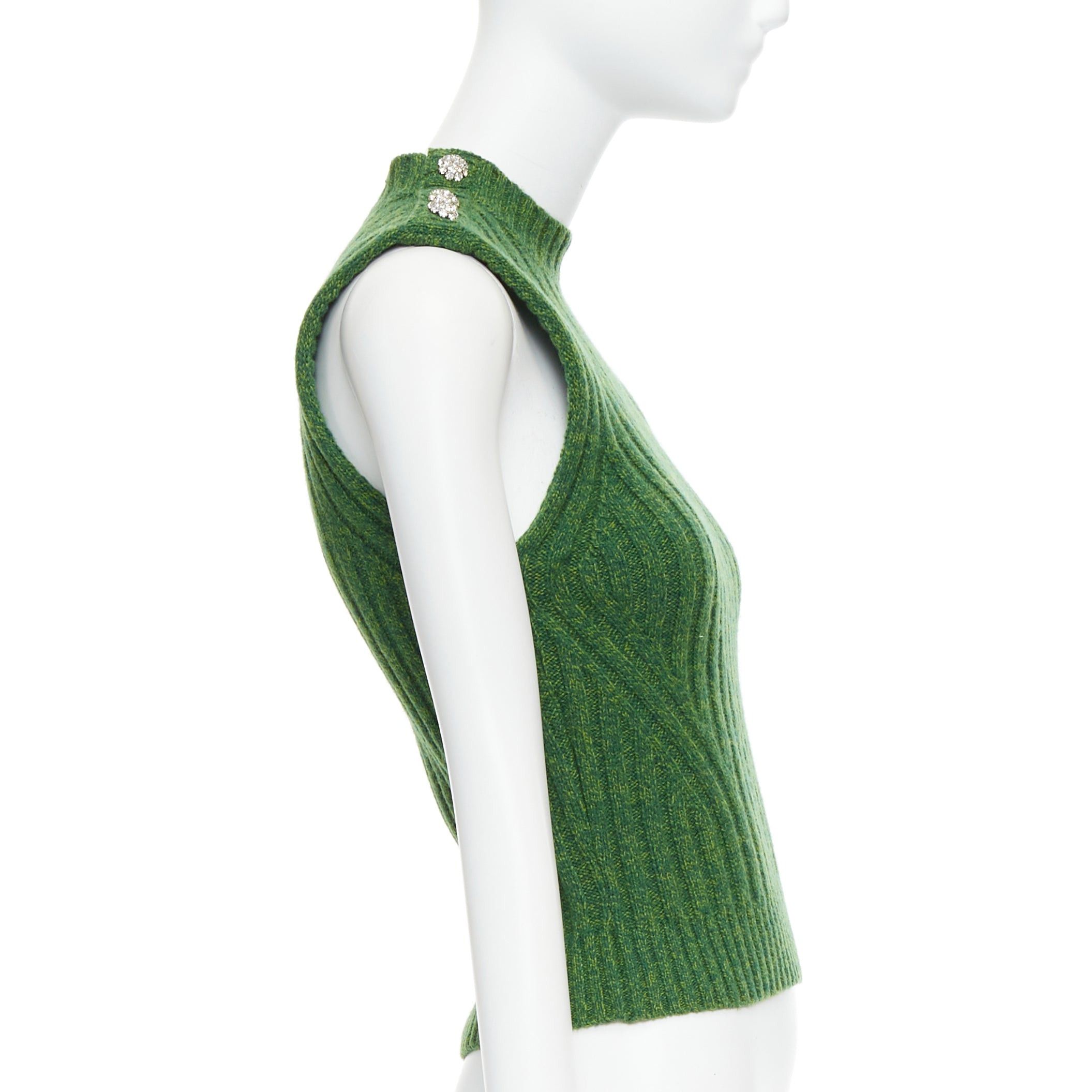 Ganni GANNI green recycled wool blend crystal button crew cropped vest XXS Size XS / US 0-2 / IT 36-38 - 4 Thumbnail