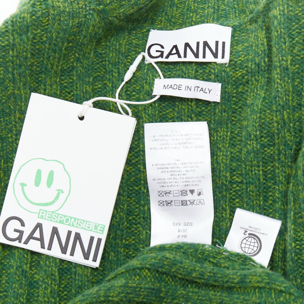 Ganni GANNI green recycled wool blend crystal button crew cropped vest XXS Size XS / US 0-2 / IT 36-38 - 8 Thumbnail