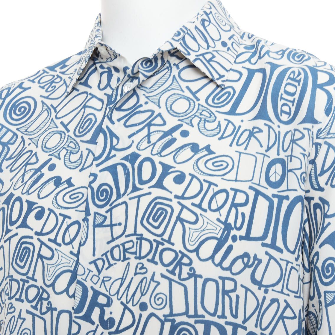 Dior DIOR Shawn Stussy blue graffiti swirl logo print button down shirt EU38 S Size US S / EU 44-46 / 1 - 2 Thumbnail