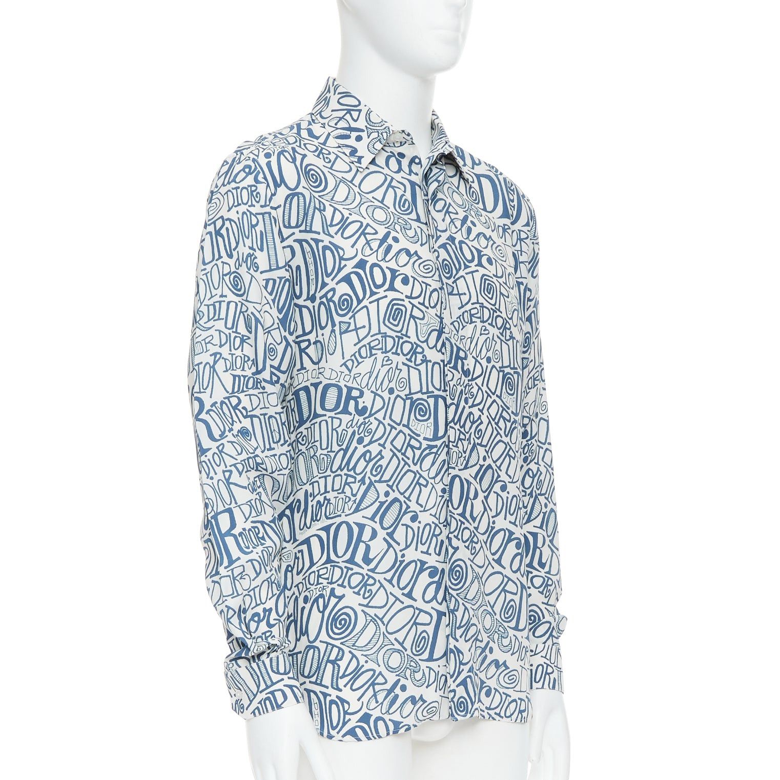 Dior DIOR Shawn Stussy blue graffiti swirl logo print button down shirt EU38 S Size US S / EU 44-46 / 1 - 3 Thumbnail
