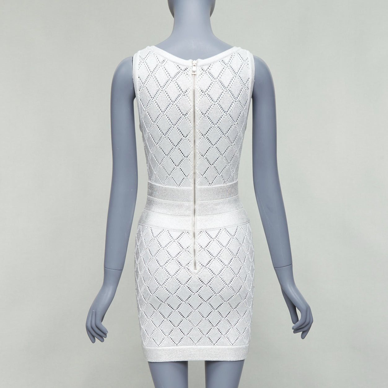 Balmain BALMAIN metallic silver coated cream argyle knit mini dress FR34 XS Size XS / US 0-2 / IT 36-38 - 5 Thumbnail
