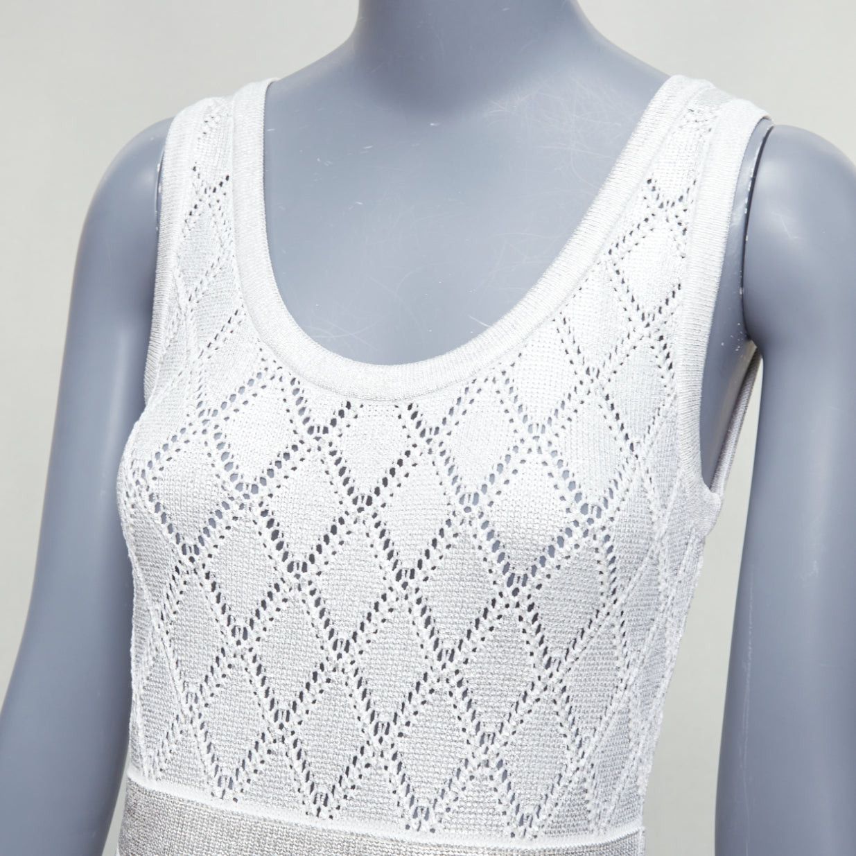 Balmain BALMAIN metallic silver coated cream argyle knit mini dress FR34 XS Size XS / US 0-2 / IT 36-38 - 7 Thumbnail
