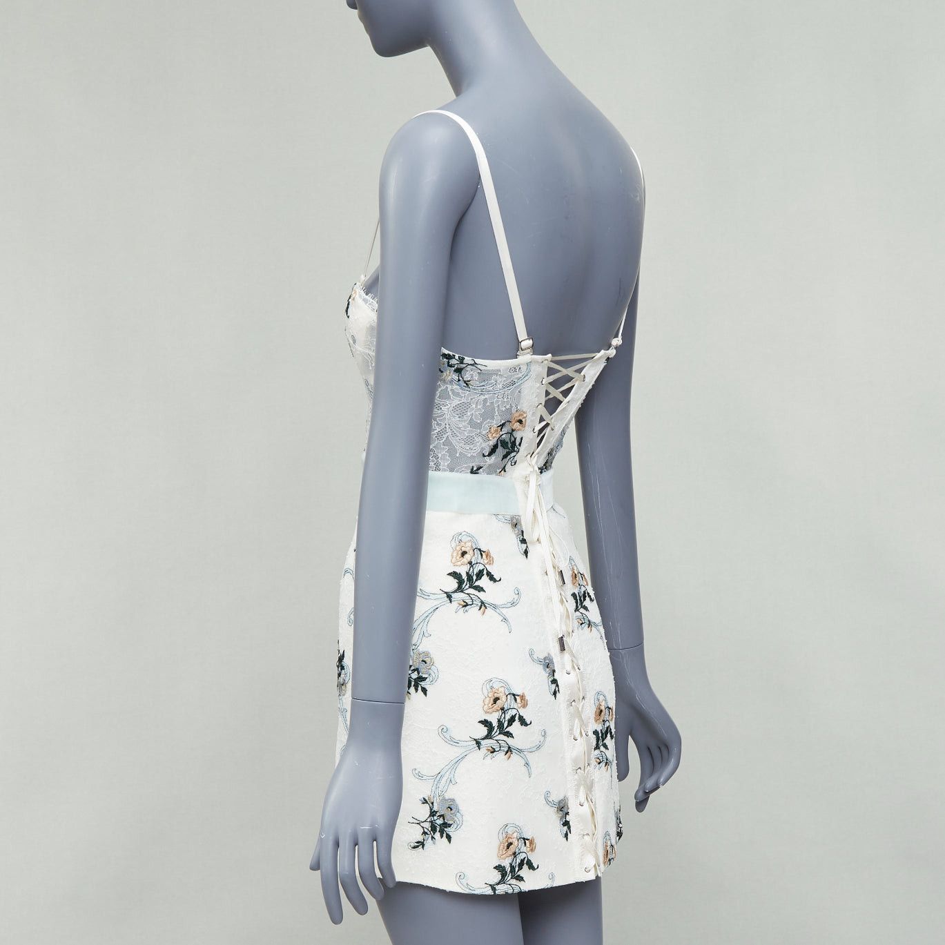 La Perla LA PERLA Hampton Court cream mint green silk floral lace mini dress IT38B XS Size XS / US 0-2 / IT 36-38 - 6 Thumbnail