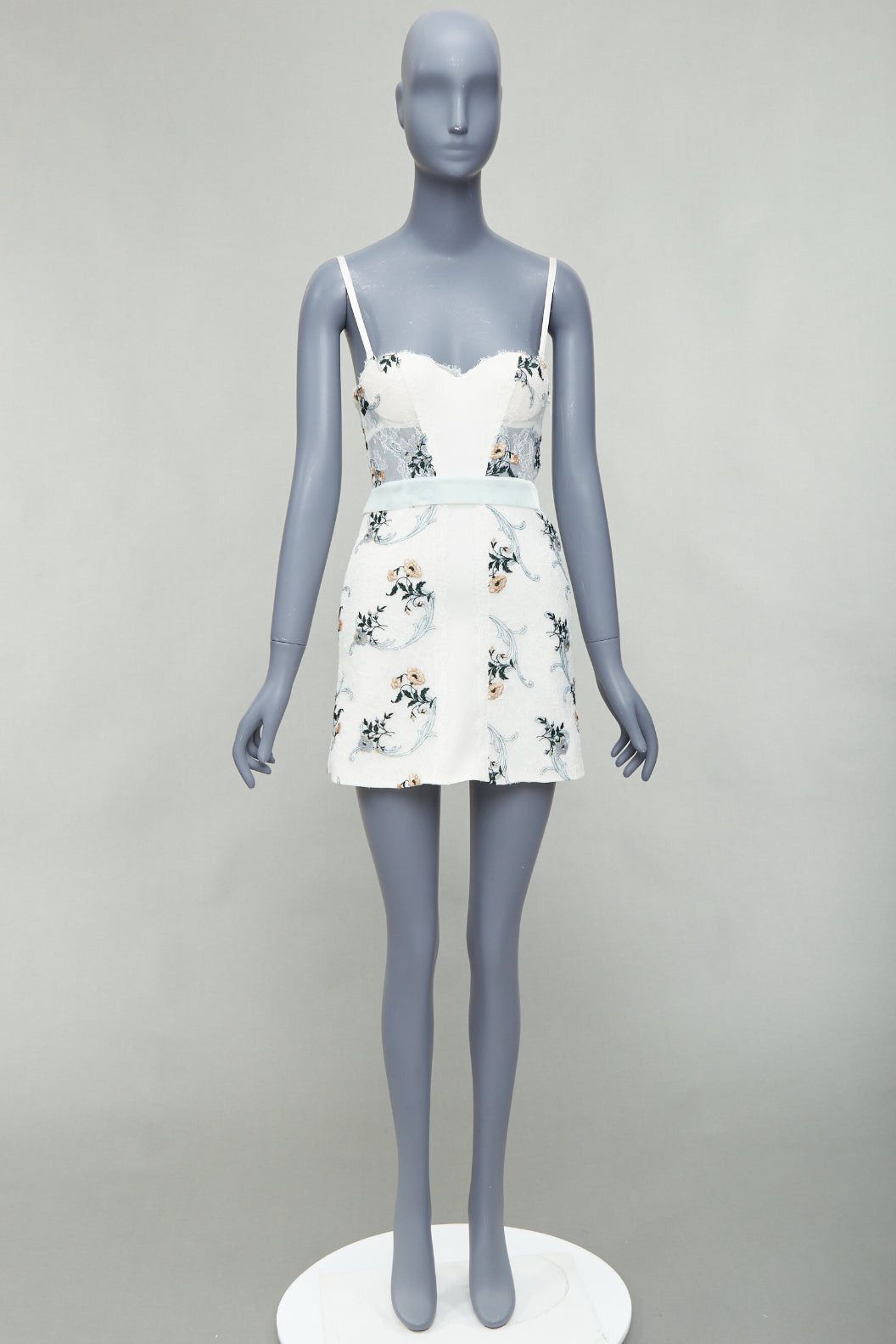 LA PERLA Hampton Court cream mint green silk floral lace mini dress IT38B  XS - shinesquarebuilders.com