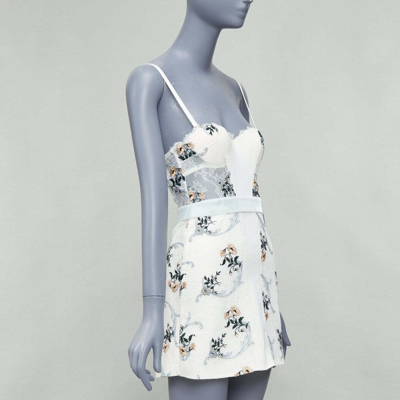 La Perla LA PERLA Hampton Court cream mint green silk floral lace mini dress IT38B XS Size XS / US 0-2 / IT 36-38 - 3 Thumbnail