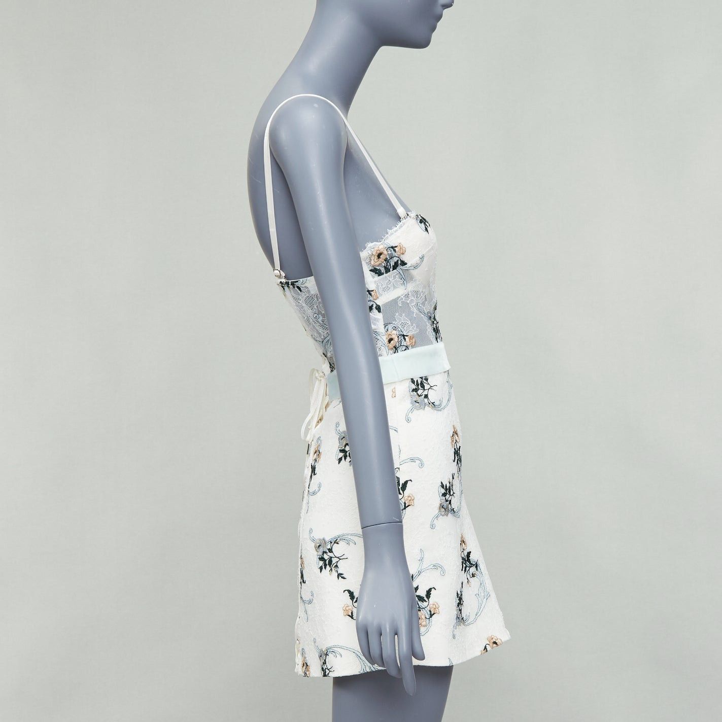 La Perla LA PERLA Hampton Court cream mint green silk floral lace mini dress IT38B XS Size XS / US 0-2 / IT 36-38 - 4 Thumbnail