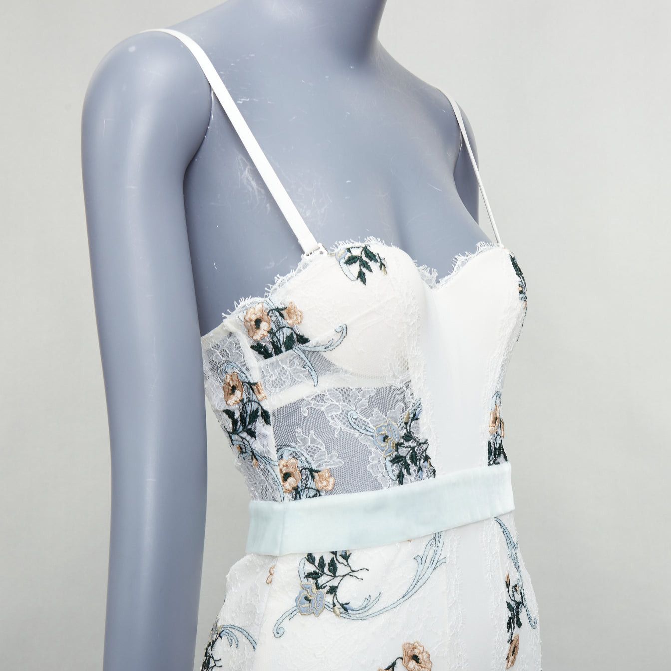 La Perla LA PERLA Hampton Court cream mint green silk floral lace mini dress IT38B XS Size XS / US 0-2 / IT 36-38 - 2 Thumbnail