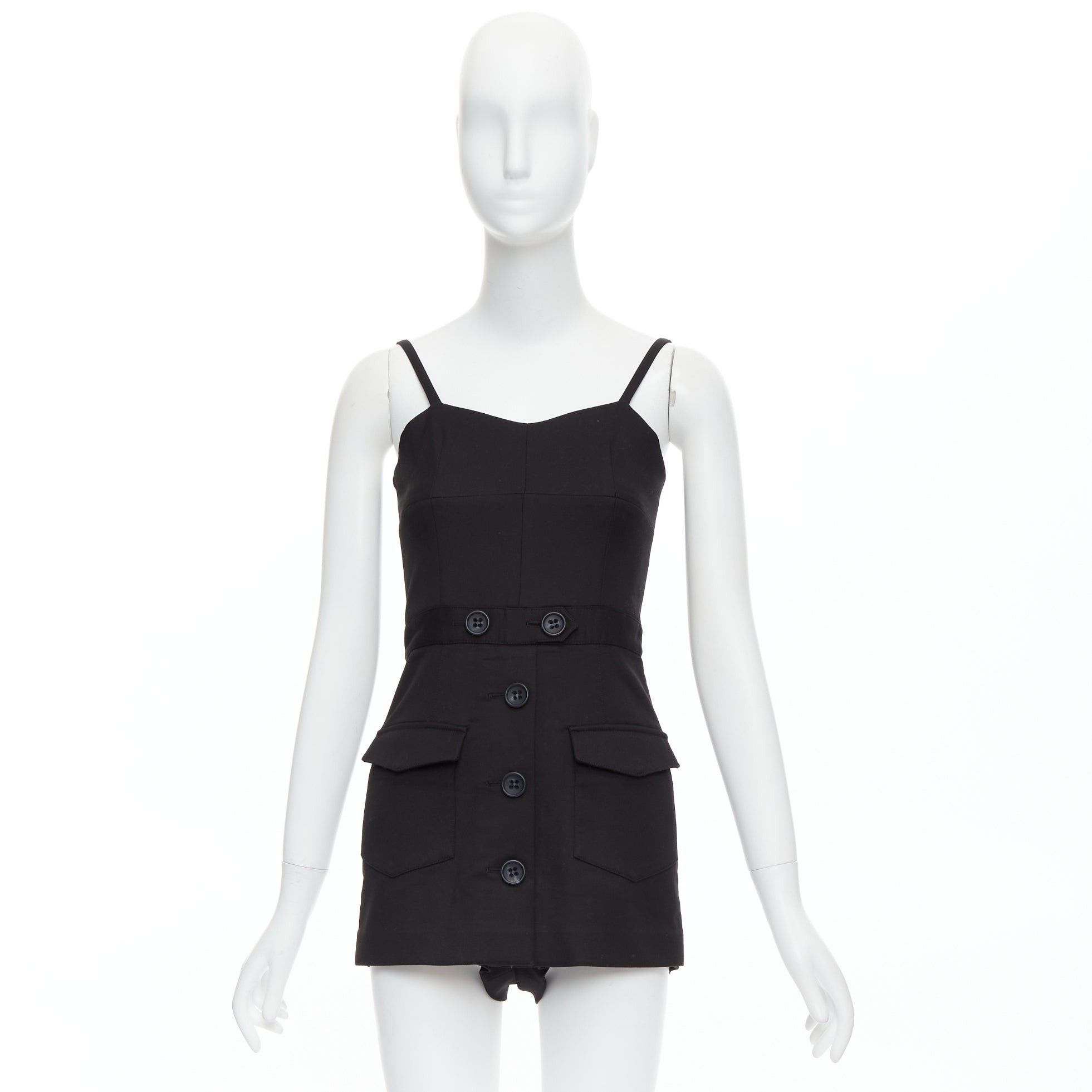 RED Valentino RED VALENTINO black cotton buttoned strappy cargo romper playsuit IT36 XXS Size 25" / US 0 / IT 36 - 9 Thumbnail