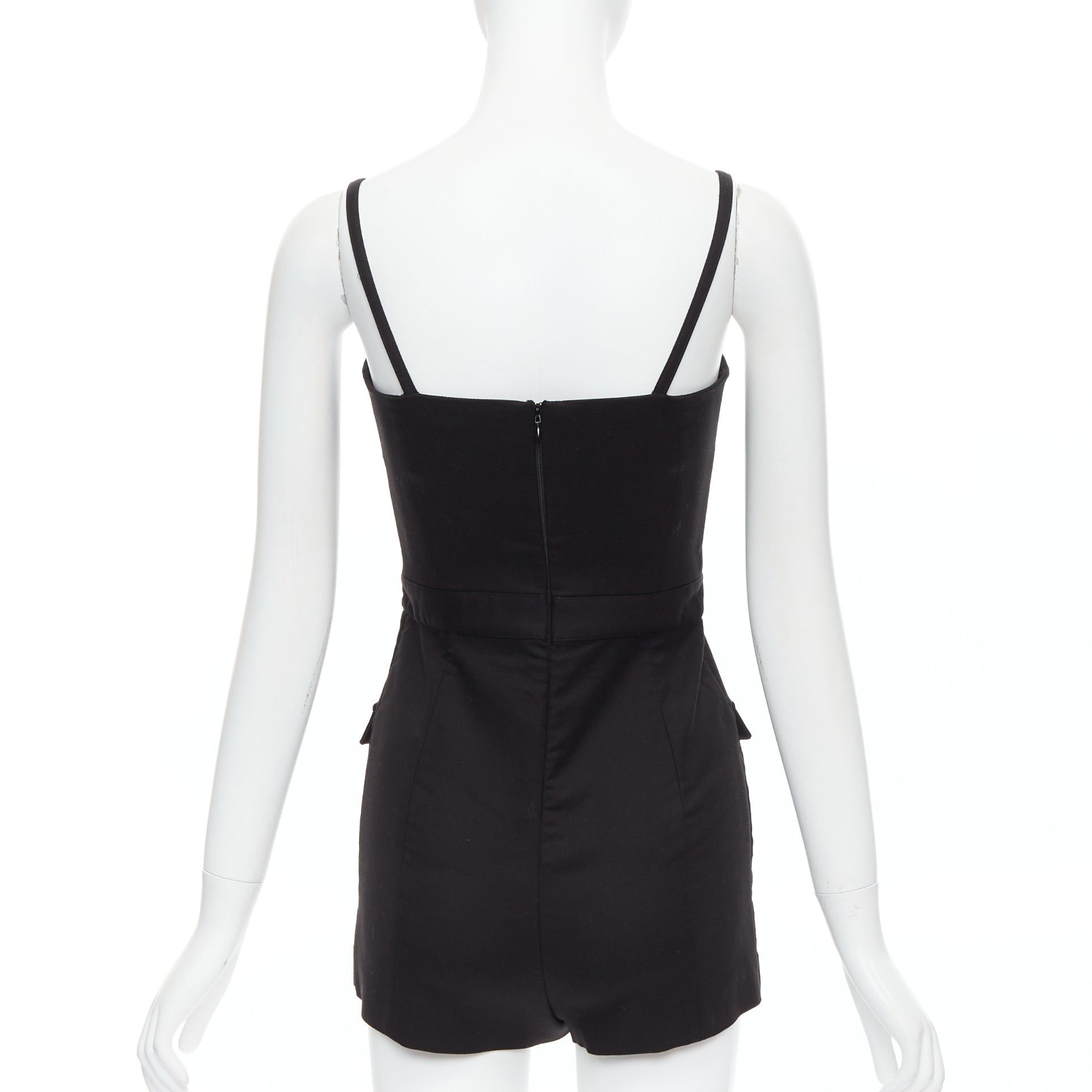 RED Valentino RED VALENTINO black cotton buttoned strappy cargo romper playsuit IT36 XXS Size 25" / US 0 / IT 36 - 5 Thumbnail