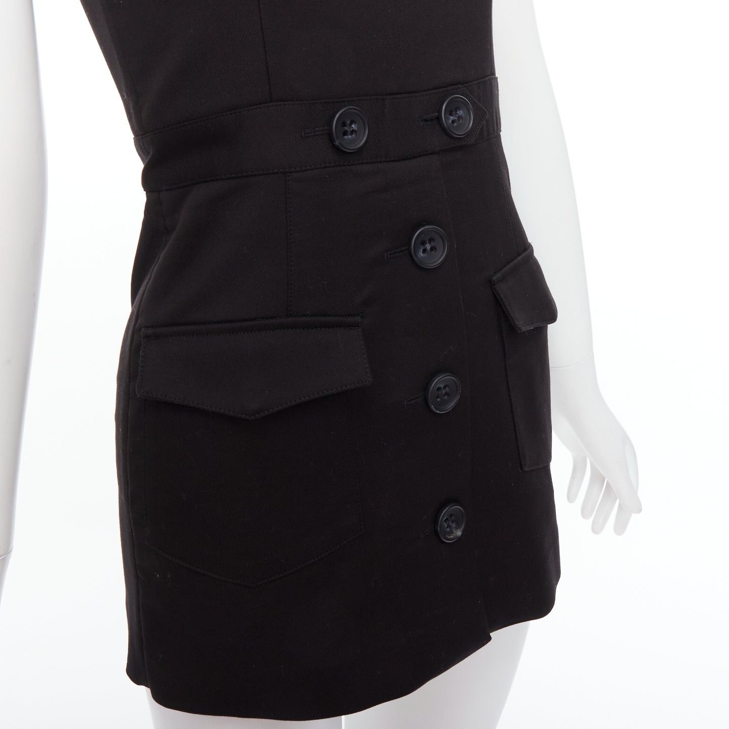 RED Valentino RED VALENTINO black cotton buttoned strappy cargo romper playsuit IT36 XXS Size 25" / US 0 / IT 36 - 2 Thumbnail