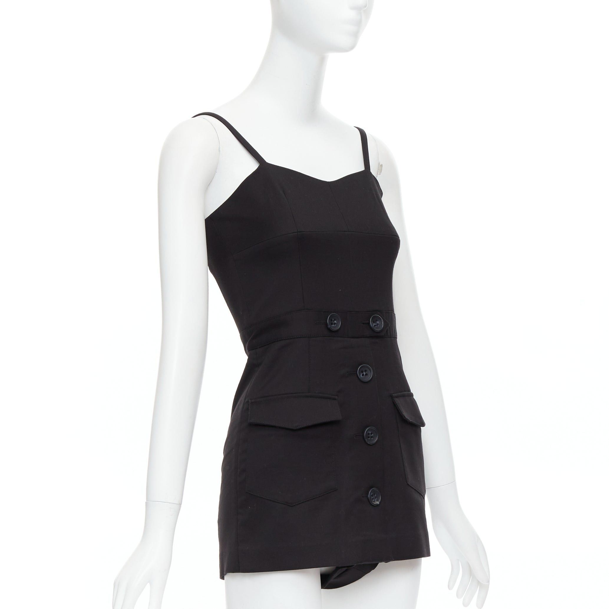 RED Valentino RED VALENTINO black cotton buttoned strappy cargo romper playsuit IT36 XXS Size 25" / US 0 / IT 36 - 3 Thumbnail