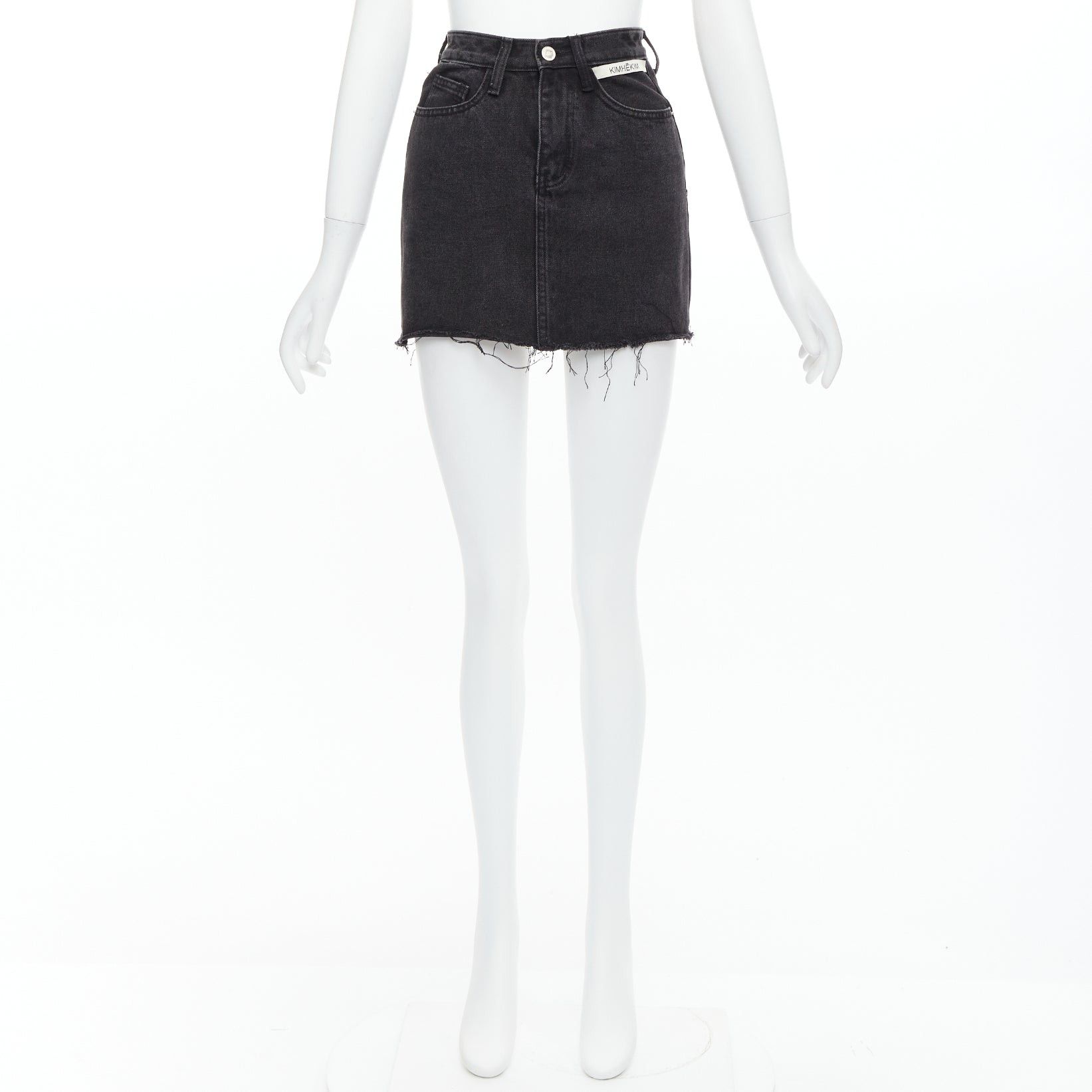 KIMHEKIM KIMHEKIM My Uniform black washed denim white logo tag frayed skirt S Size 27" / US 4 / IT 40 - 9 Thumbnail