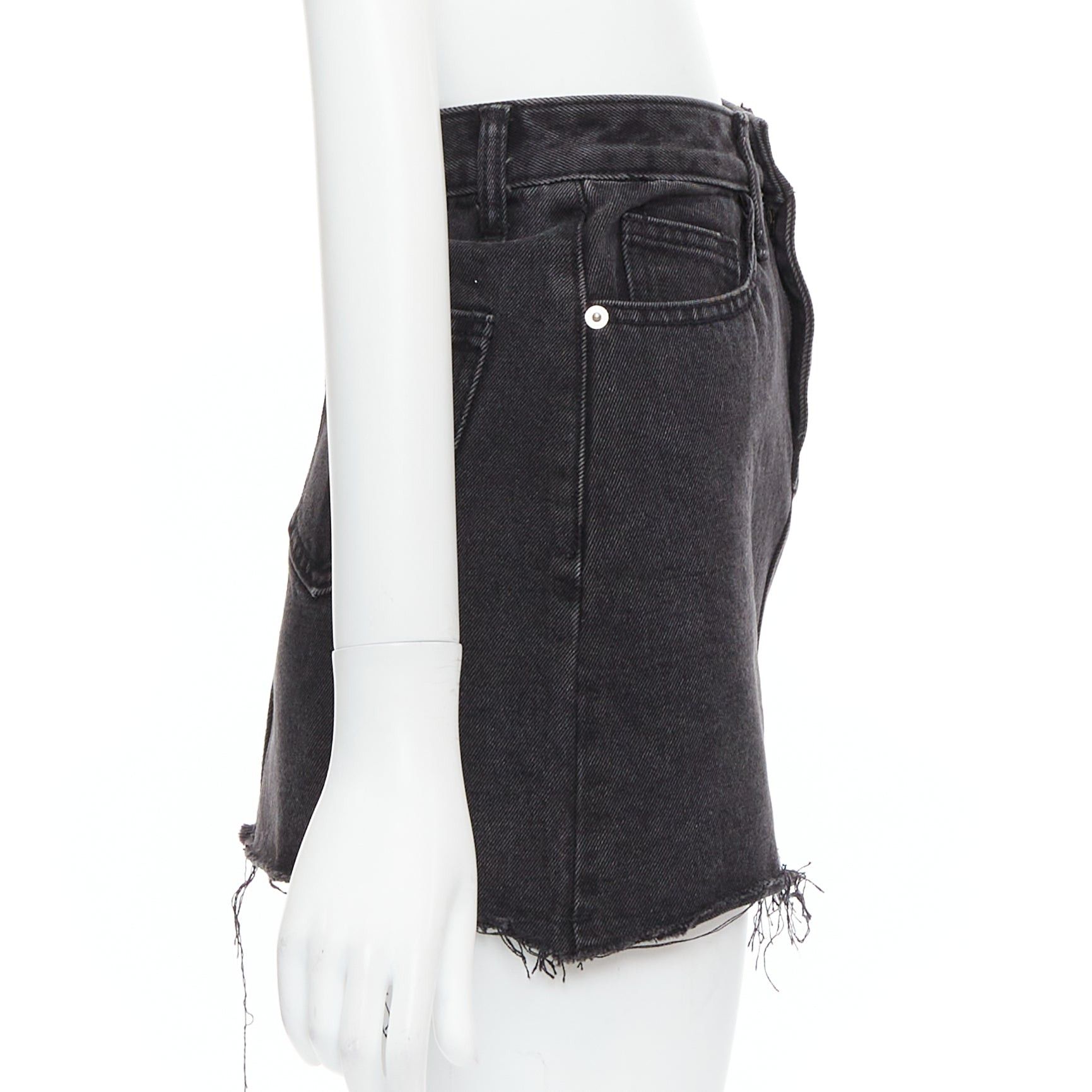 KIMHEKIM KIMHEKIM My Uniform black washed denim white logo tag frayed skirt S Size 27" / US 4 / IT 40 - 4 Thumbnail
