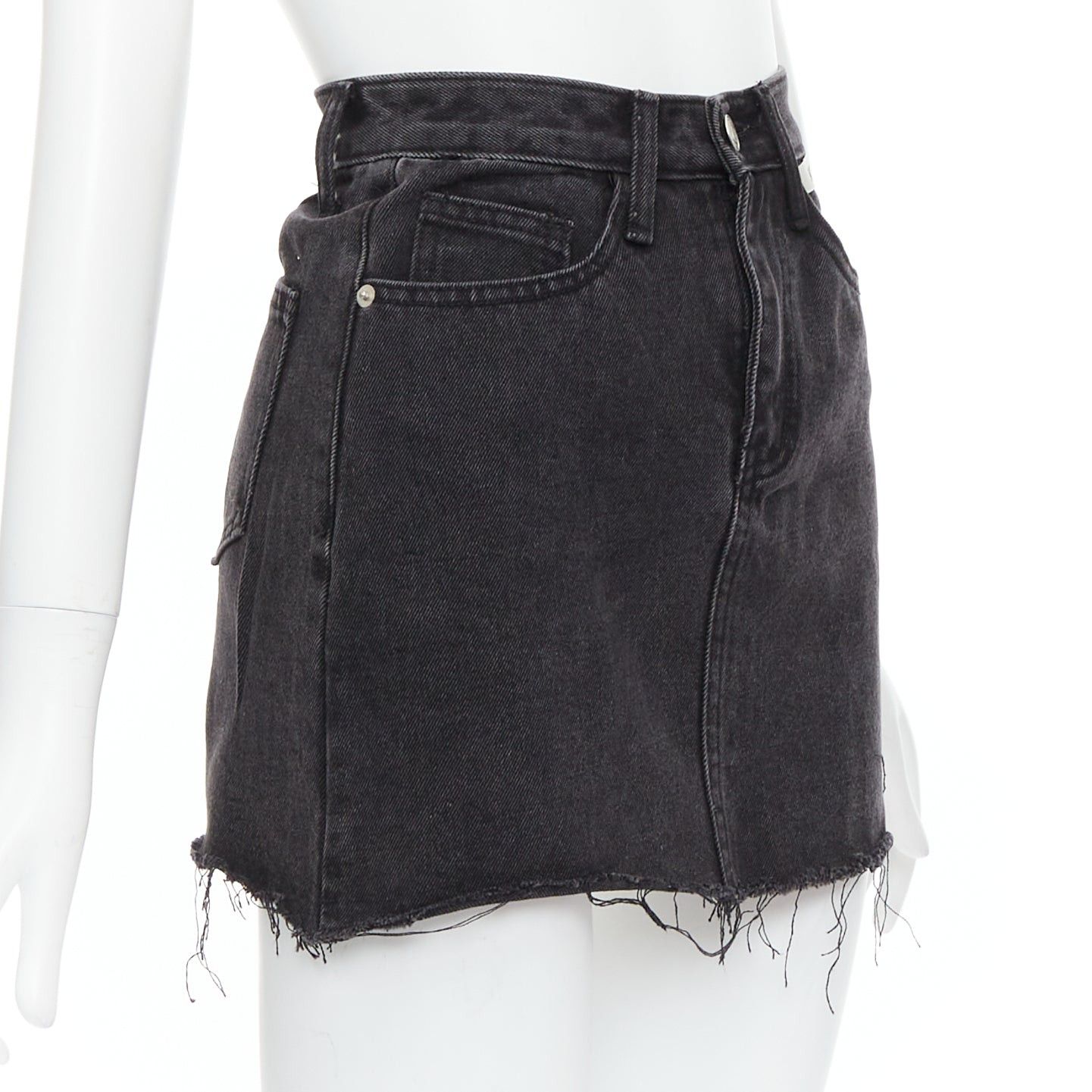 KIMHEKIM KIMHEKIM My Uniform black washed denim white logo tag frayed skirt S Size 27" / US 4 / IT 40 - 3 Thumbnail