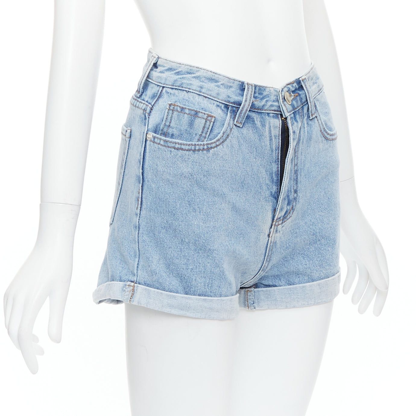 KIMHEKIM KIMHEKIM My Uniform blue washed denim roll cuff shorts S Size 27" / US 4 / IT 40 - 3 Thumbnail