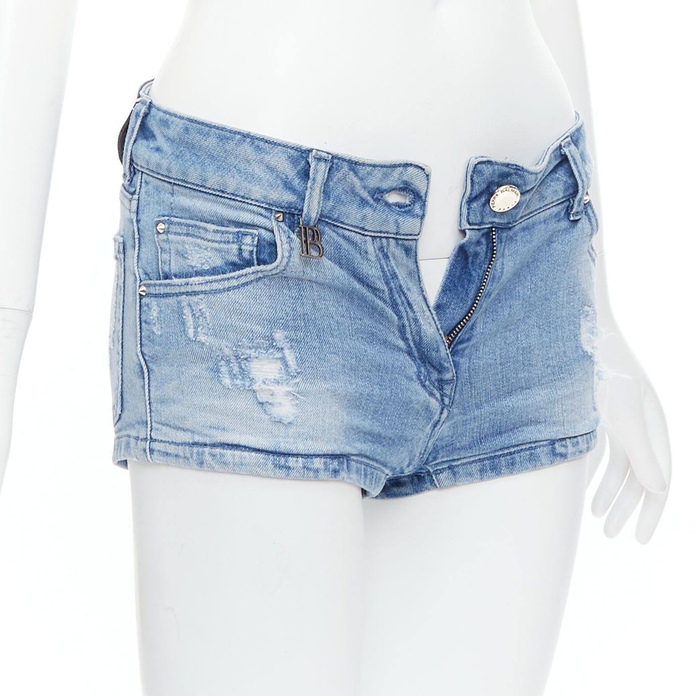 Pierre Balmain PIERRE BALMAIN blue distressed washed B logo charm hot shorts 24" Size 27" / US 4 / IT 40 - 3 Thumbnail