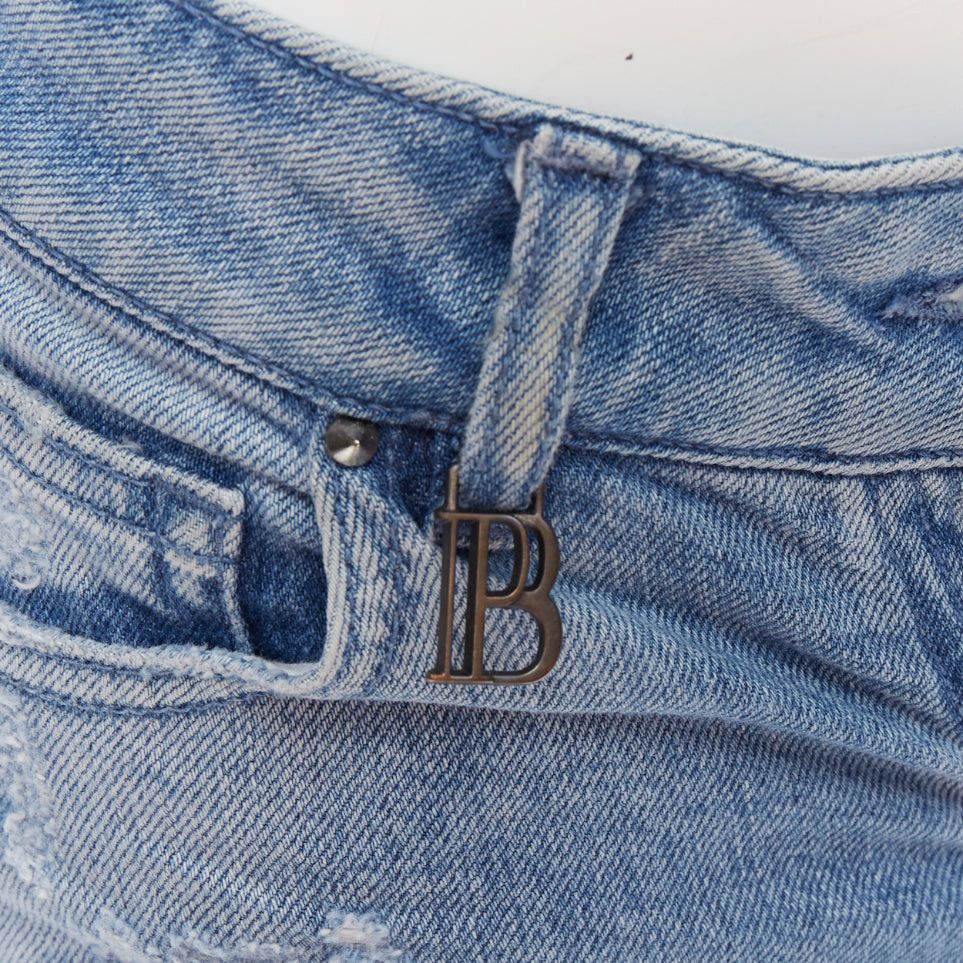 Pierre Balmain PIERRE BALMAIN blue distressed washed B logo charm hot shorts 24" Size 27" / US 4 / IT 40 - 2 Thumbnail