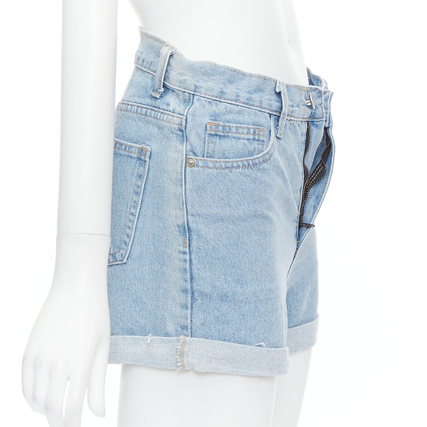KIMHEKIM KIMHEKIM My Uniform blue cotton rolled cuff denim short shorts S Size 27" / US 4 / IT 40 - 4 Thumbnail