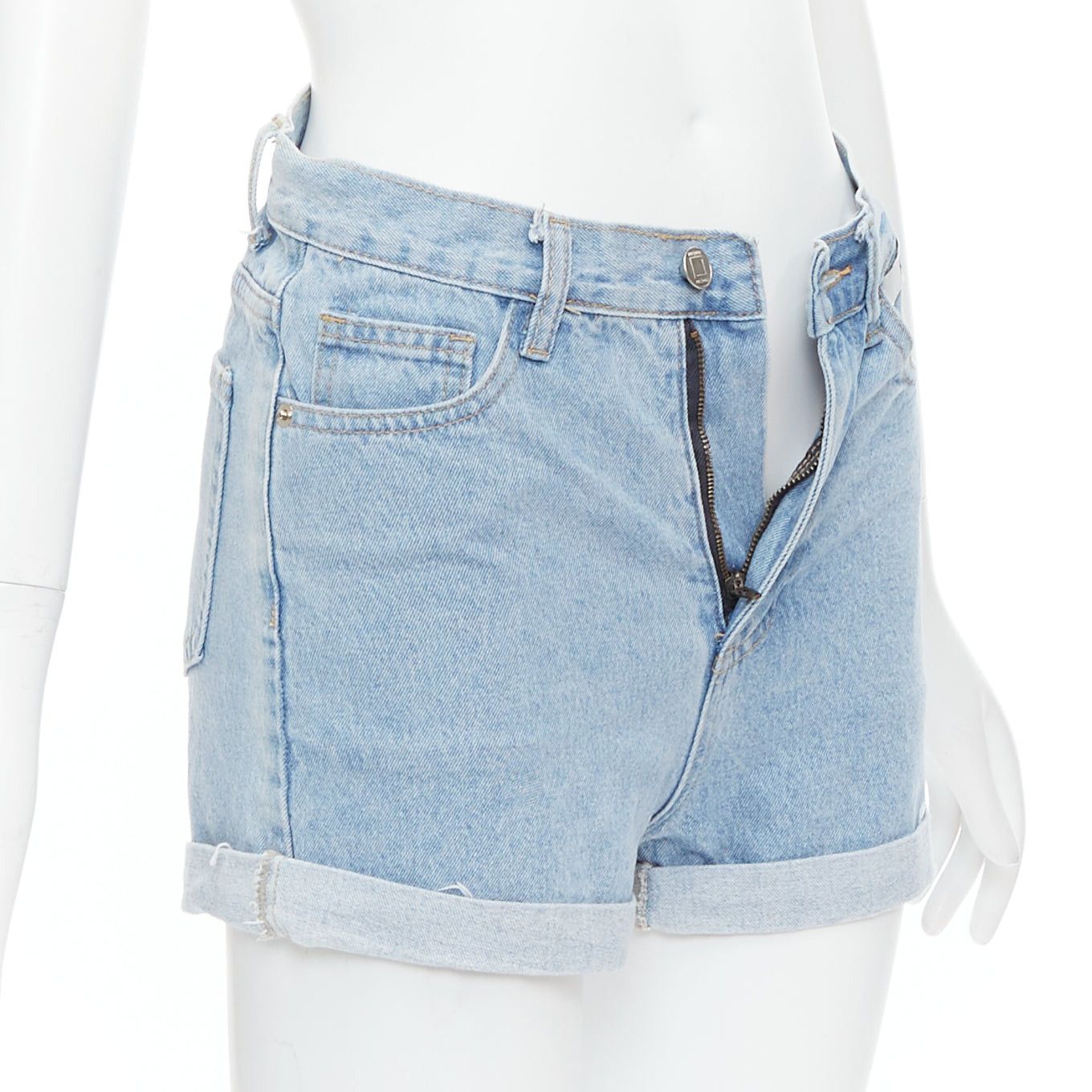 KIMHEKIM KIMHEKIM My Uniform blue cotton rolled cuff denim short shorts S Size 27" / US 4 / IT 40 - 3 Thumbnail