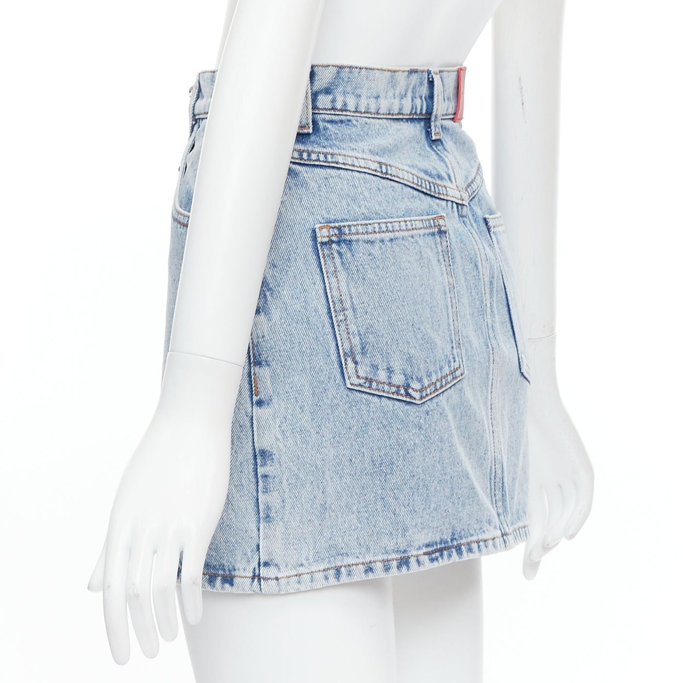Alessandra Rich ALESSANDRA RICH blue washed denim clear crystal embellished mini skirt 26‚Äù Size 27" / US 4 / IT 40 - 6 Thumbnail