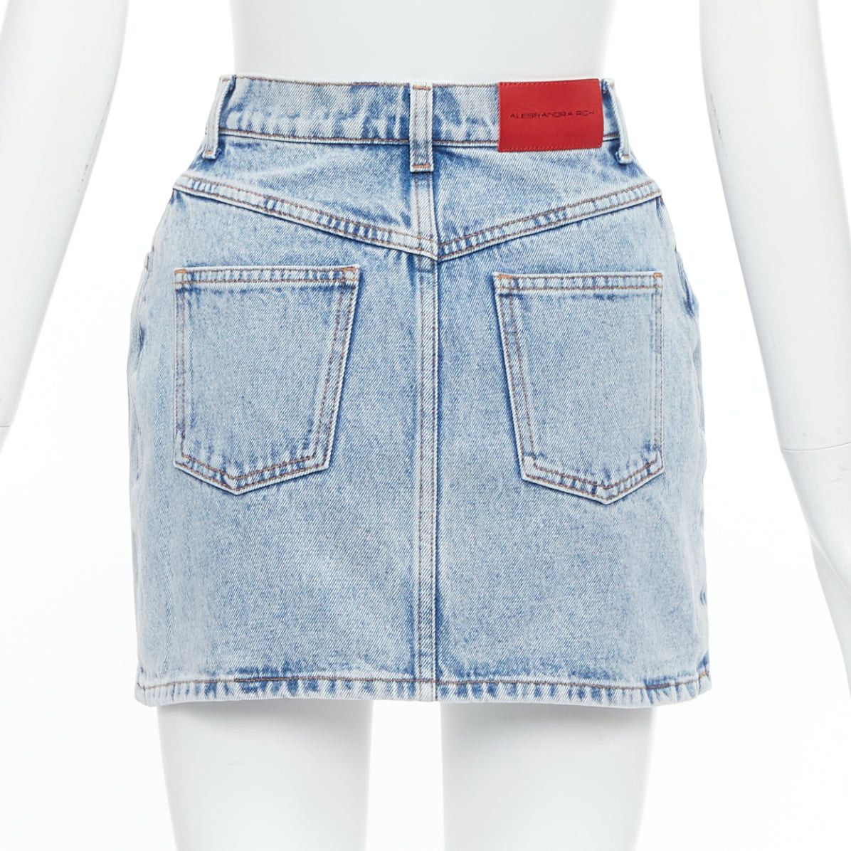 Alessandra Rich ALESSANDRA RICH blue washed denim clear crystal embellished mini skirt 26‚Äù Size 27" / US 4 / IT 40 - 5 Thumbnail